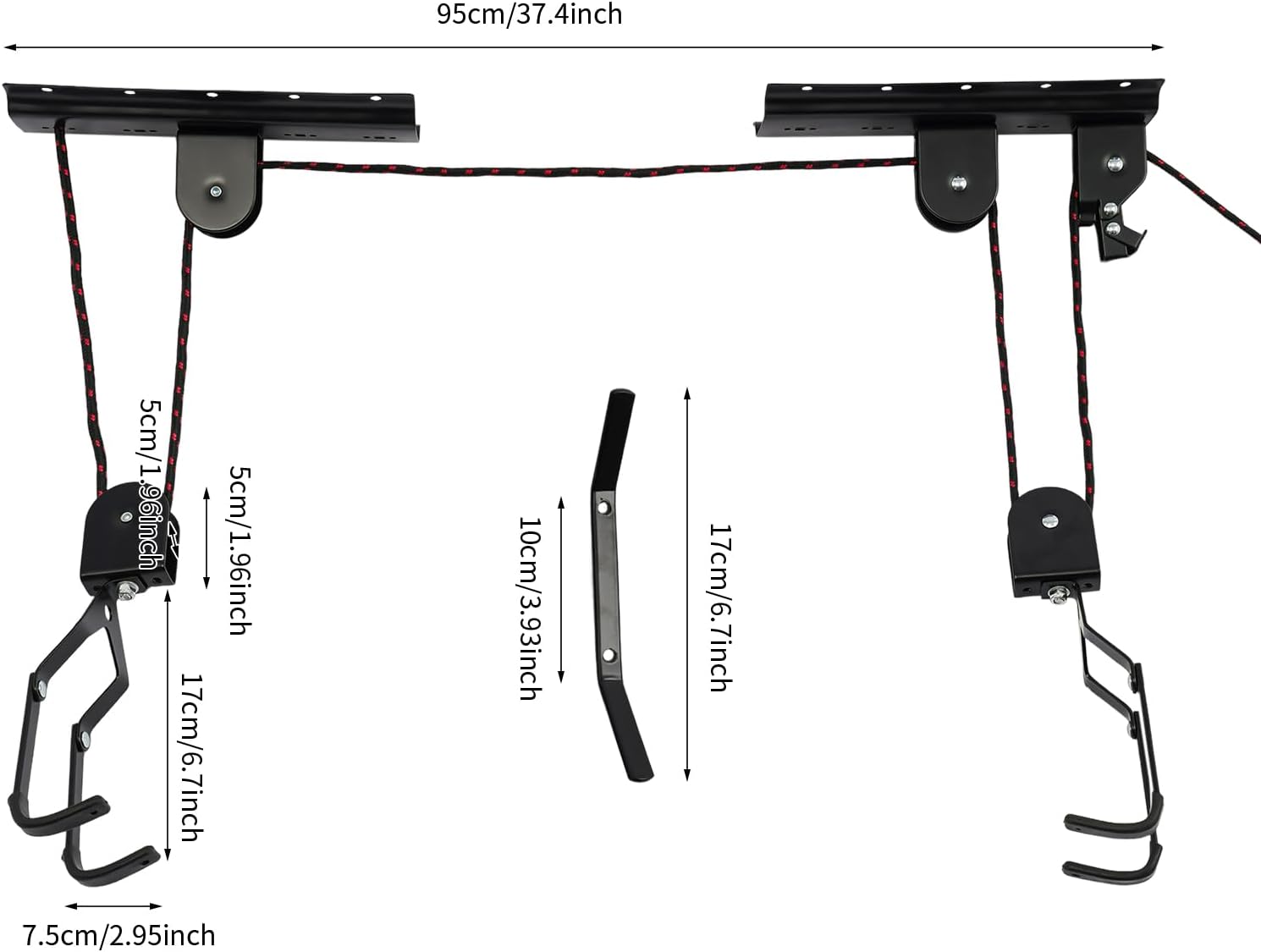 Alternative view of Bike Hoist for Garage Ceiling Bike Pulley System Bicycle Hanger for Garage Hanging Rack Bicycle Ceiling Lift Hoist Ceiling Overhead Storage for Ladders, Snowboard, Canoes, 132lbs Capacity