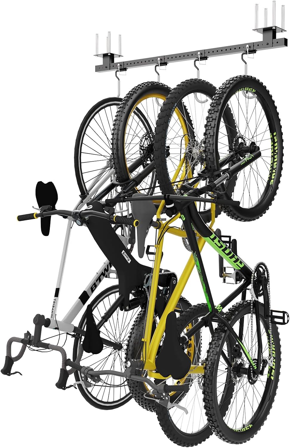 Alternative view of Bknius 640Lbs Bike Rack Garage Ceiling with 8 Hooks, Bike Hangers for Garage, Ceiling Mount Bicycle Storage, Metal Black 2pcs Set Indoor Use for 8 Bicycles