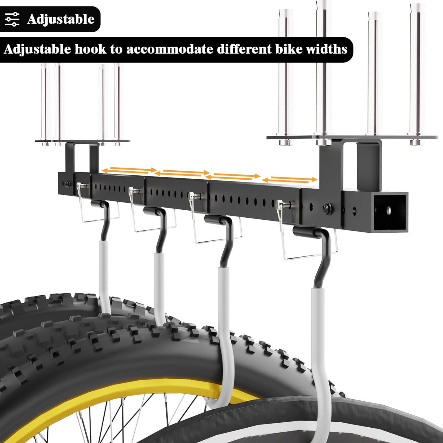 Bknius 640Lbs Bike Rack Garage Ceiling with 8 Hooks, Bike Hangers for Garage, Ceiling Mount Bicycle Storage, Metal Black 2pcs Set Indoor Use for 8 Bicycles - Image 3