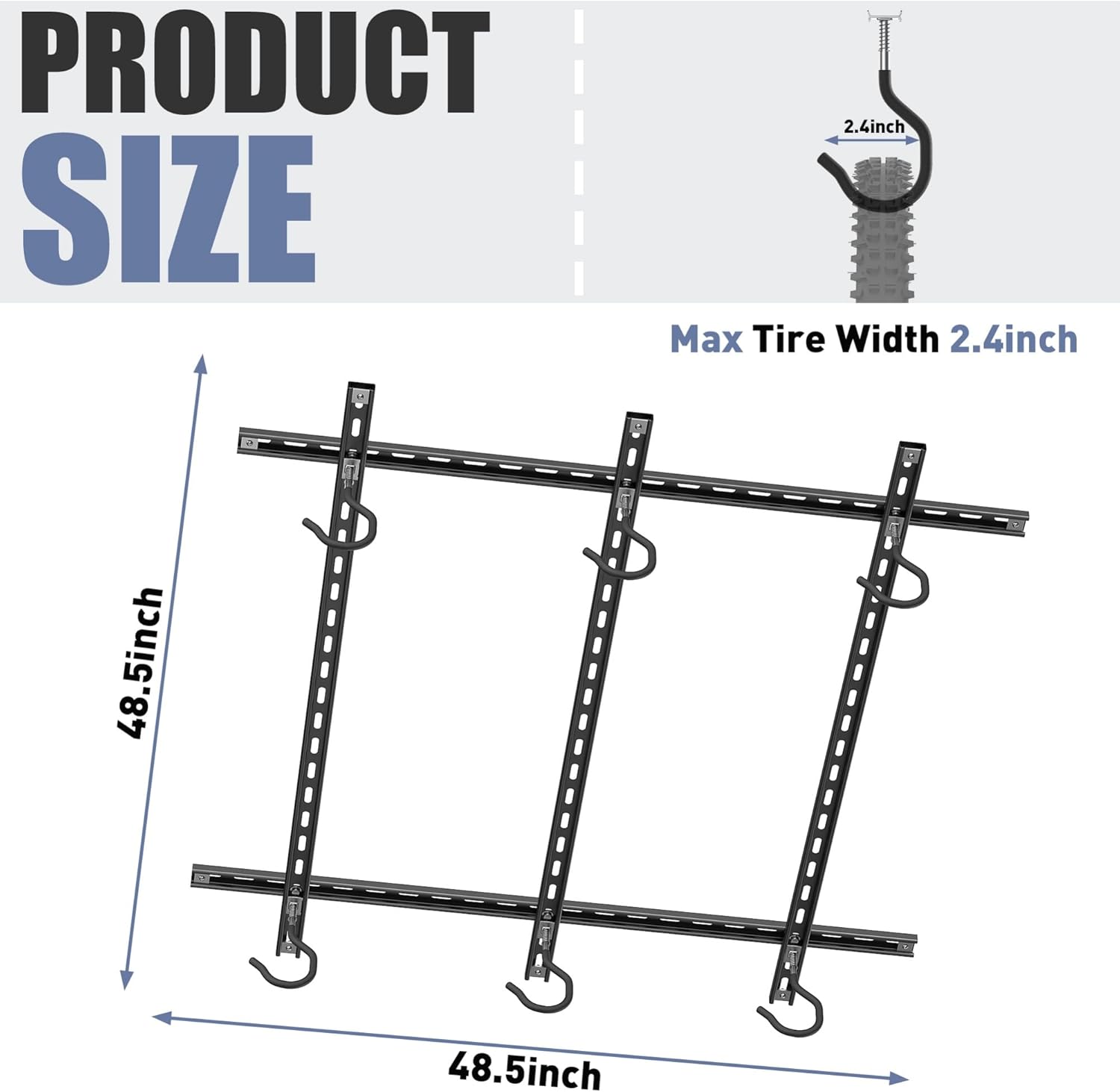 Alternative view of WALMANN Garage Ceiling Bike Rack, Adjustable Overhead Bicycle Storage System – Stores 3 Bikes Horizontally or 6 Bikes Vertically, Ceiling-Mount Bike Hanger for Road & Mountain Bikes