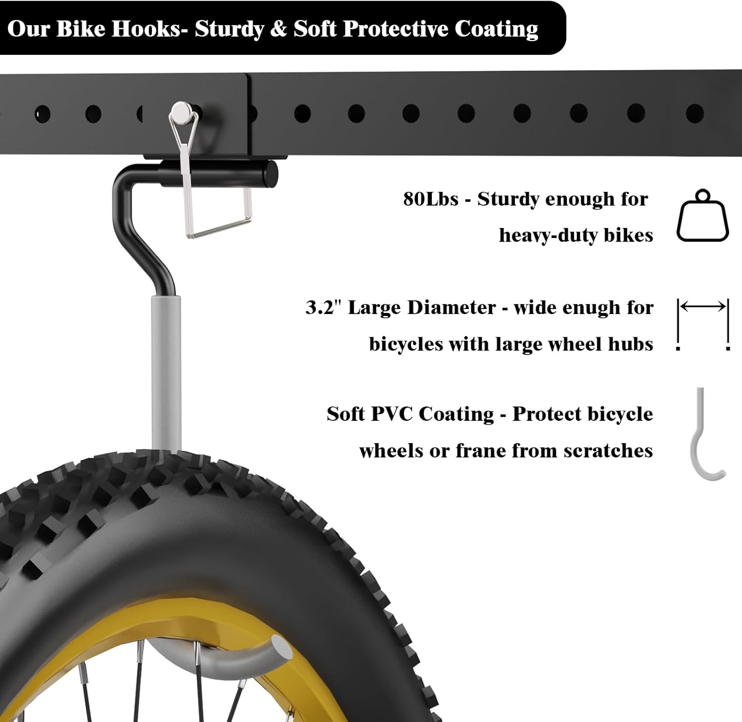 Bknius 640Lbs Bike Rack Garage Ceiling with 8 Hooks, Bike Hangers for Garage, Ceiling Mount Bicycle Storage, Metal Black 2pcs Set Indoor Use for 8 Bicycles - Image 4