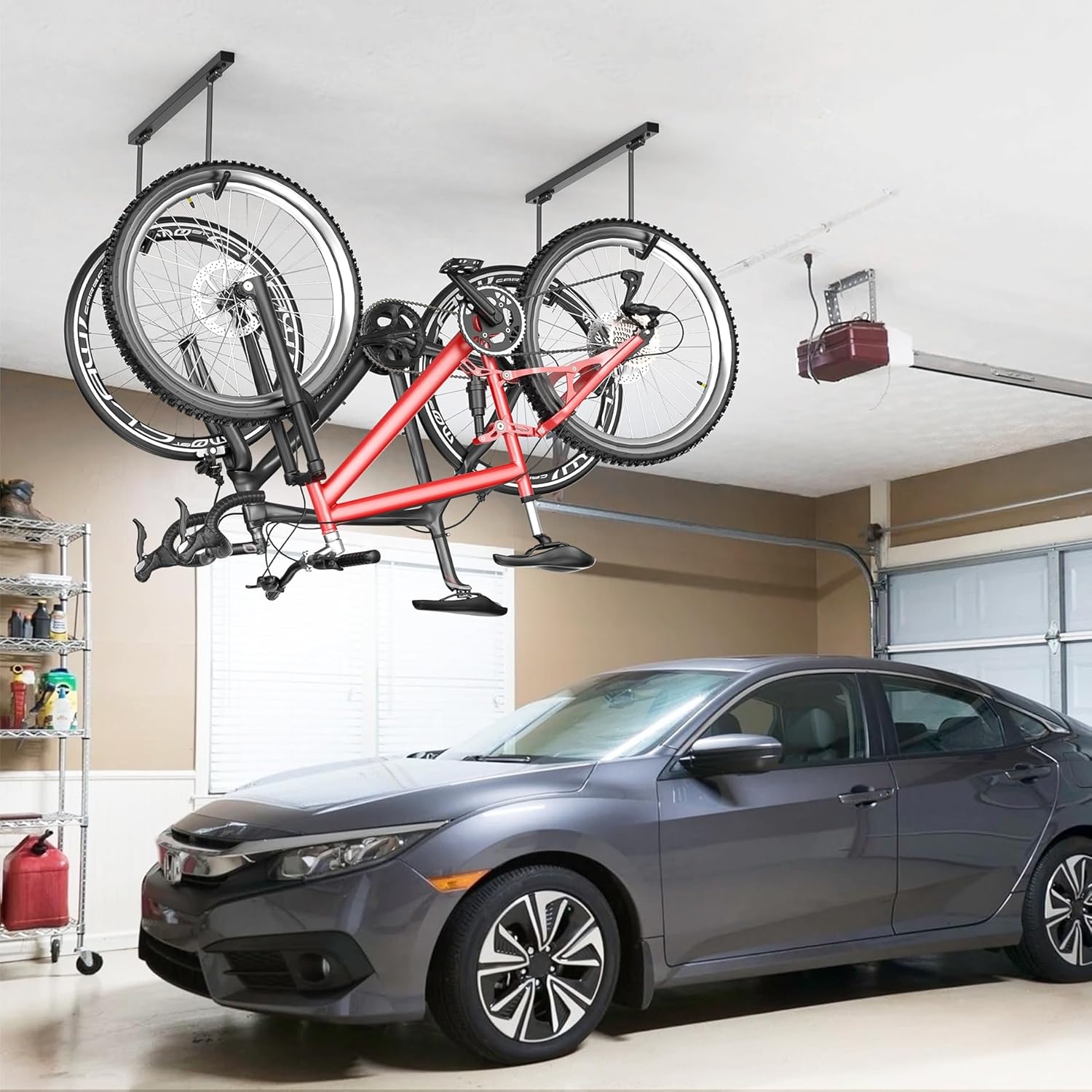 TORACK Overhead Bike Rack for Garage, Ceiling-Mounted Bicycle Storage Hooks for 2 Bikes (Horizontal) or 4 Bikes (Vertical), Adjustable Bicycle Hooks for Mountain, Road Bike