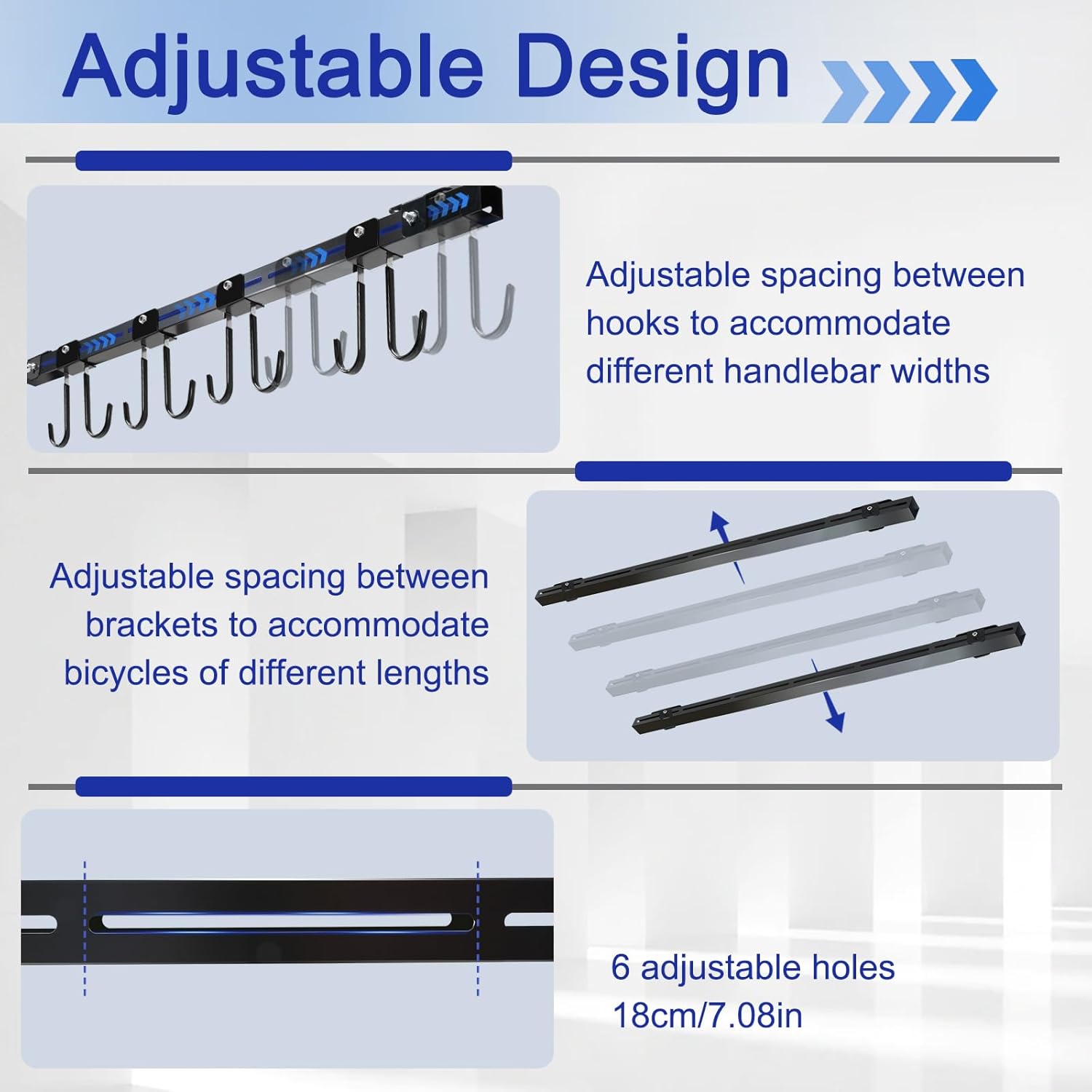 Alternative view of Upgrade Ceiling Mounted Bike Rack, Adjustable Hooks Garage Bike Rack Ceiling Mount, Can Hang 4-8 Bikes, Fit for Road Bikes, Mountain Bikes, Kids Bikes and Other Bikes of Varying Sizes