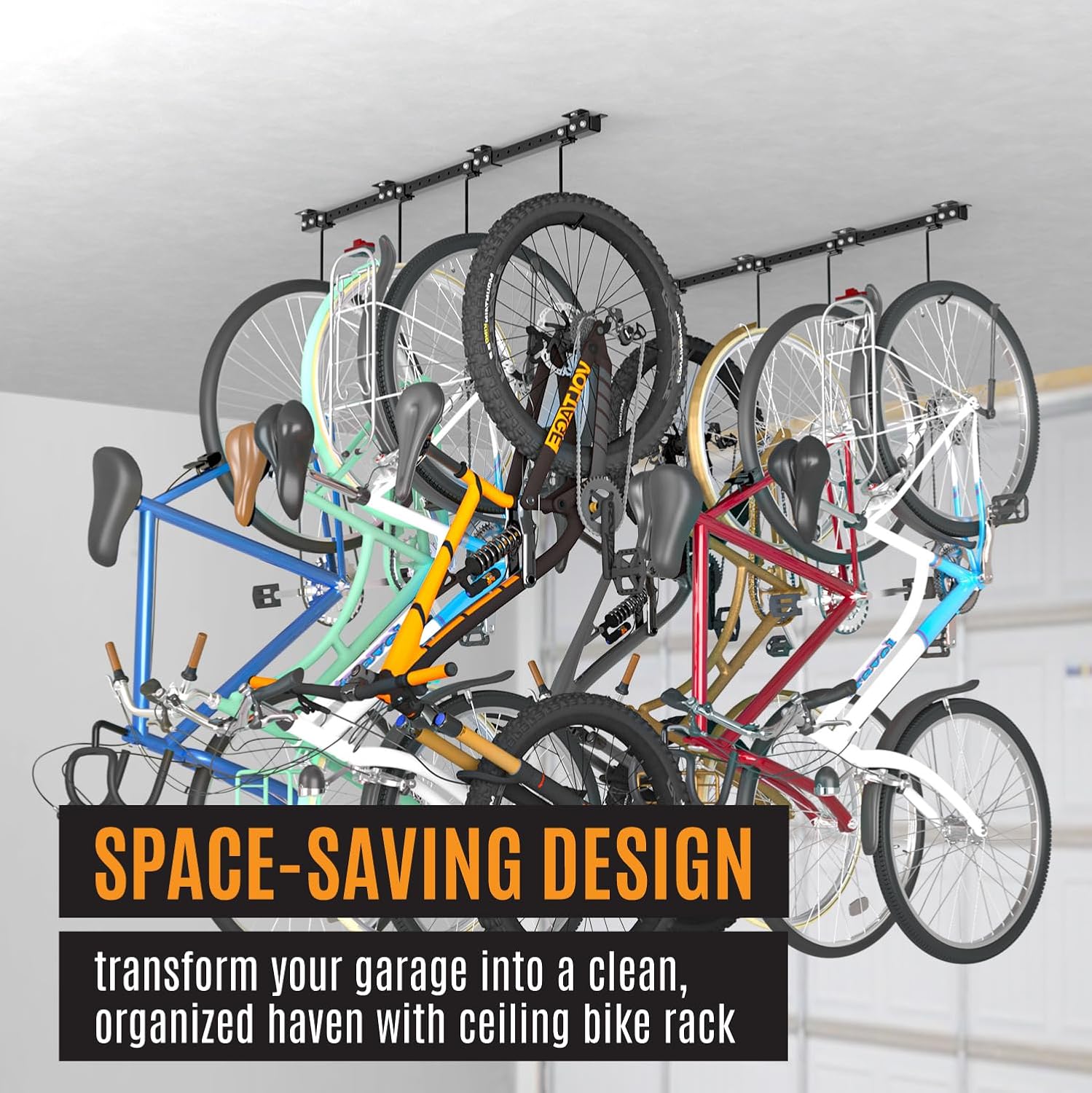 BTRAM Adjustable Ceiling Mounted Bike Rack for Garage, Hold 4-8 Bikes, Hanger for Space-Saving Storage - adjustable ceiling hooks, nice Bicycle stand. - Image 3