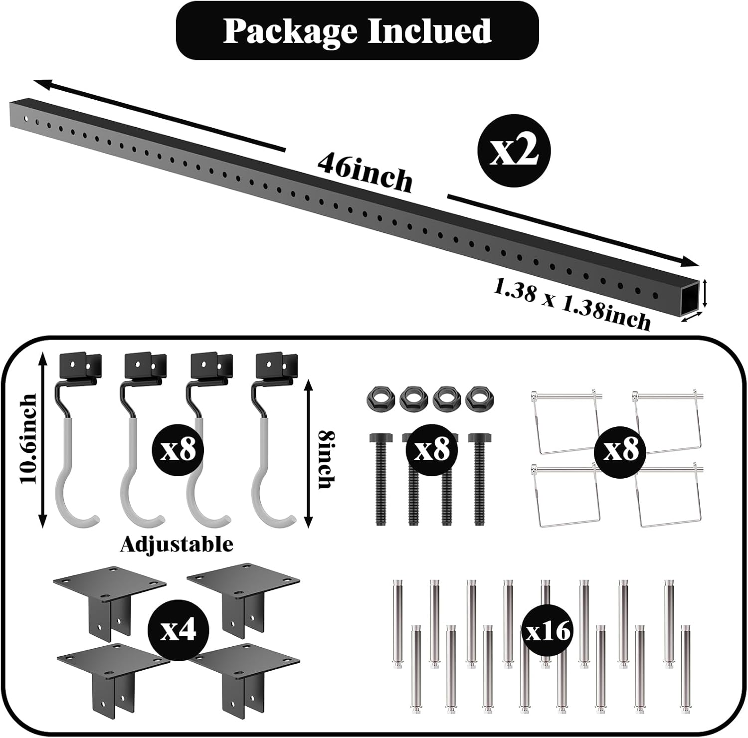 Bknius 640Lbs Bike Rack Garage Ceiling with 8 Hooks, Bike Hangers for Garage, Ceiling Mount Bicycle Storage, Metal Black 2pcs Set Indoor Use for 8 Bicycles - Image 8