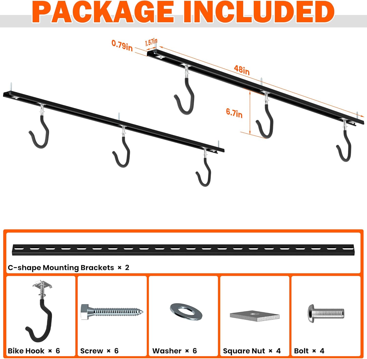 Ultrawall Ceiling Bike Rack for Garage, Indoor Bike Hanger with 6 Adjustable Bike Hooks for up to 3 Bikes (Horizontally), 6 Bikes (Vertically)