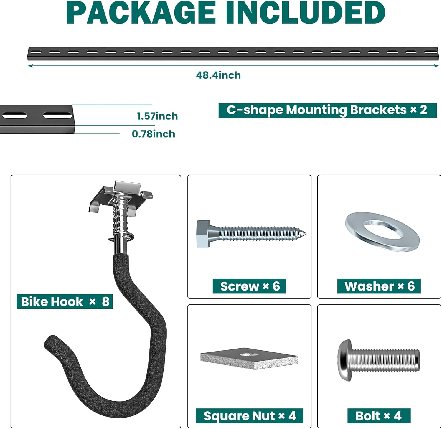 Alternative view of EVERHANGER Ceiling Bike Storage Racks for Garage, Indoor Bike Storage Hanger with Adjustable Bike Hooks for 4 to 8 Bikes