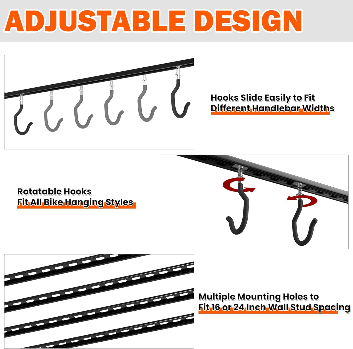 Alternative view of Ultrawall Ceiling Bike Rack for Garage, Indoor Bike Hanger with 6 Adjustable Bike Hooks for up to 3 Bikes (Horizontally), 6 Bikes (Vertically)