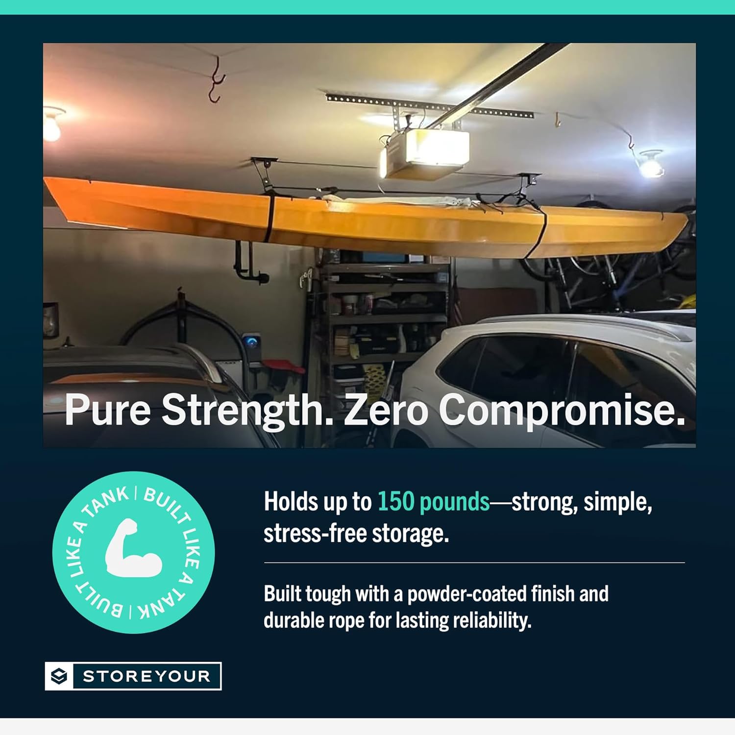 Alternative view of StoreYourBoard Kayak and Canoe Ceiling Hoist u2013 Overhead Garage Storage Rack for Kayaks, Canoes, and Paddle Gear u2013 Heavy Duty Pulley System Indoor Ceiling Mount