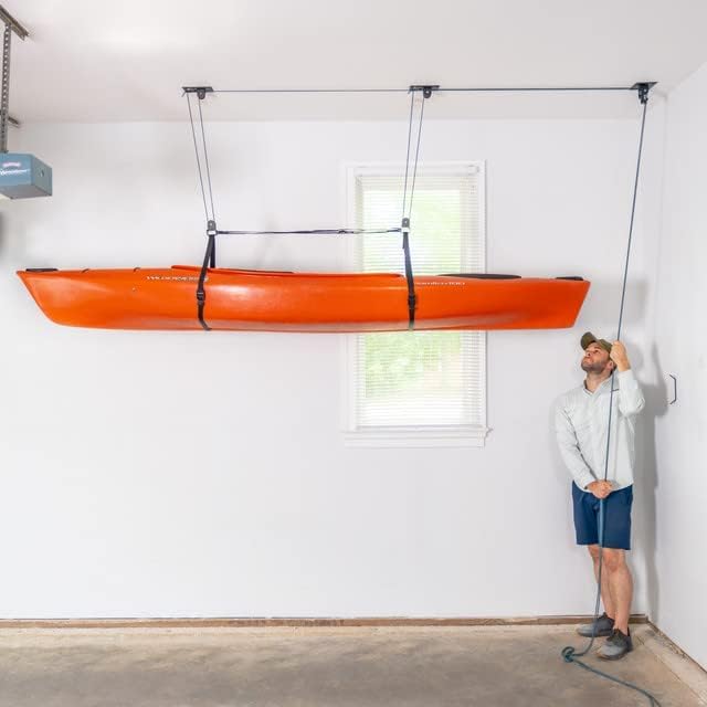 Alternative view of Teal Triangle Pulley Hoist for Kayaks, Canoes, and Paddleboards - Heavy Duty Garage Storage Lift - Kayak Hanger Holds 150 lbs and Fits 10-14 ft Tall Garage Ceilings