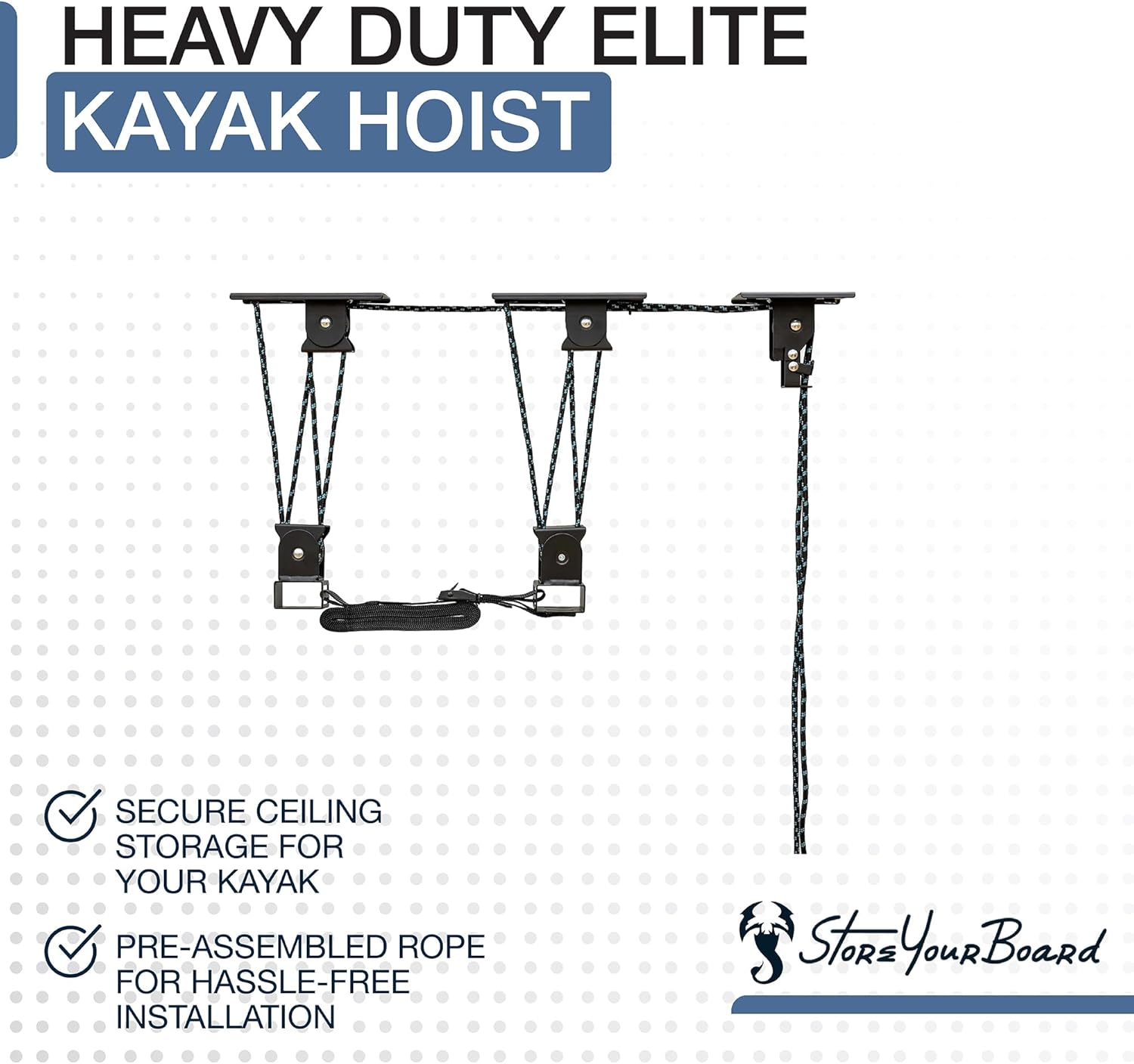 Alternative view of Teal Triangle Heavy Duty Elite Kayak Hoist, Easy-Lift Garage Pulley System, Holds 150 lbs, Fits 12-Foot+ Ceilings, Patented No-Slip Strap, No Setup Required