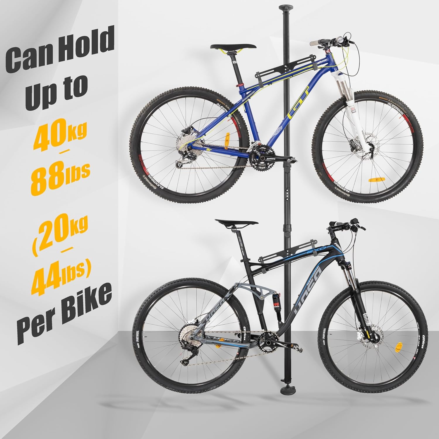 CyclingDeal Floor to Ceiling 2 Bike Storage Stand | Adjustable Aluminum Dual Hanger Pole Rack with Gravity Hooks & Locking Mechanism | Extends 5ft to 10ft | No-Drill Indoor Garage Apartment