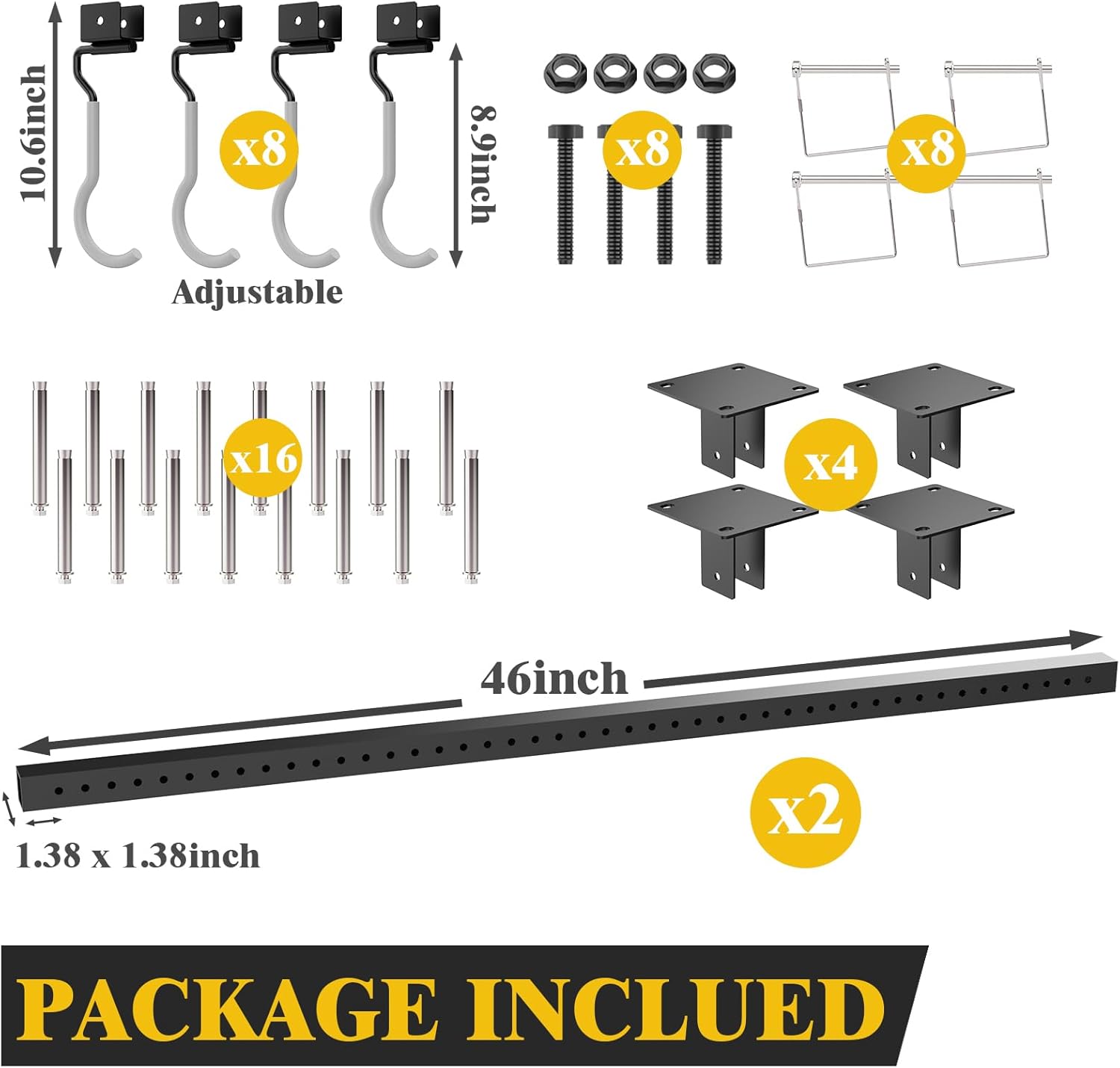 Lezbanz 640Lbs Ceiling Mounted Bike Rack, Bike Storage Rack with 8 Adjustable Hooks, Indoor Metal Bike Rack Hanger Storage, 2pcs Set Bike Racks for Home and Garage, Up to 8 Bikes