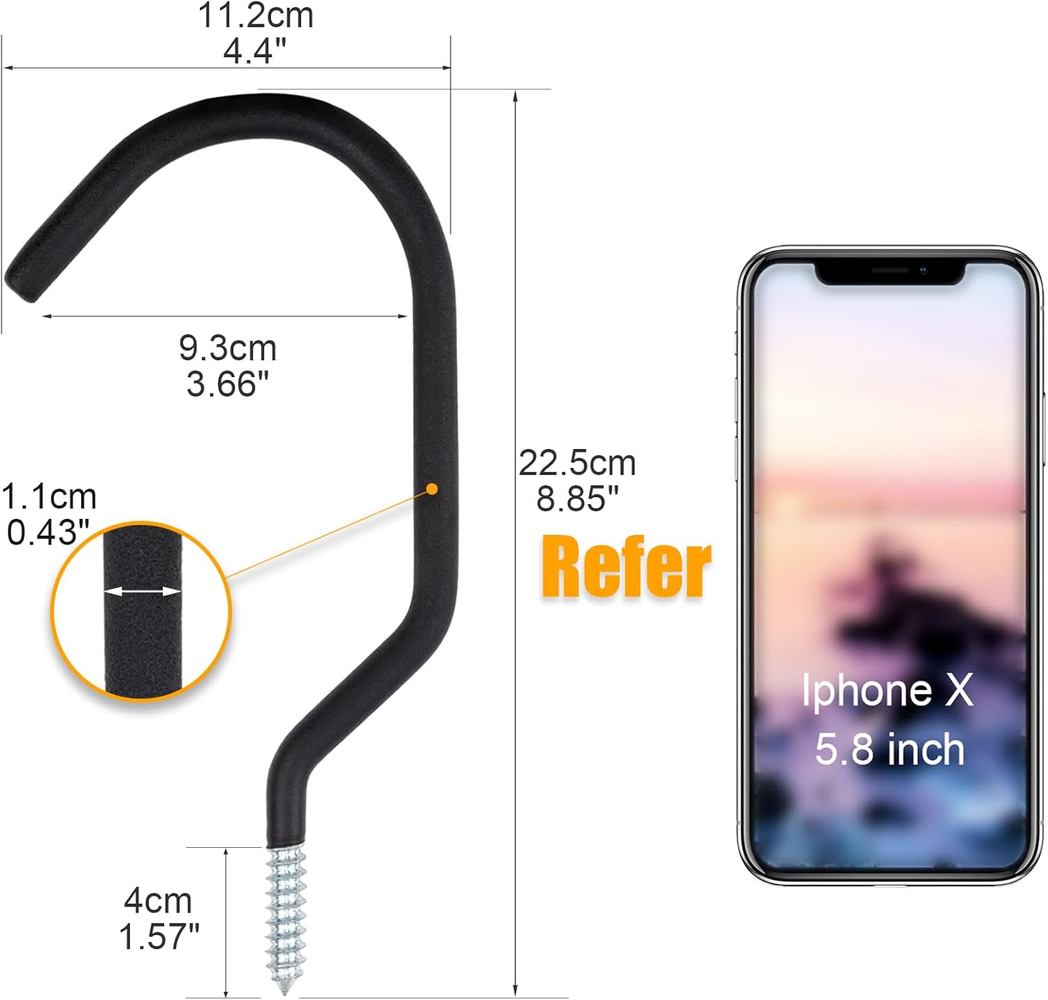 KURUI 9 in Mountain Bike Hooks for Garage Ceiling, Heavy Duty Bicycle Hangers for Hanging, Large Screw Hooks for Garage Ceiling Wall, No Drill Ceiling Hooks for Hanging Outdoor String Lights Plants