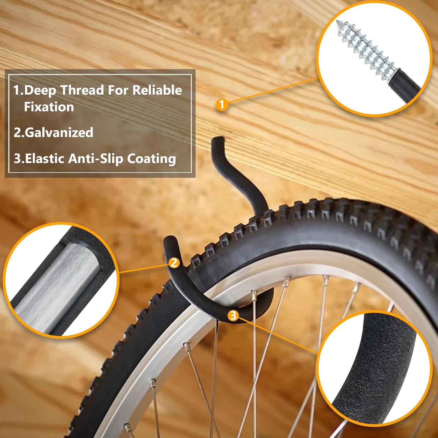 Alternative view of KURUI 9 in Mountain Bike Hooks for Garage Ceiling, Heavy Duty Bicycle Hangers for Hanging, Large Screw Hooks for Garage Ceiling Wall, No Drill Ceiling Hooks for Hanging Outdoor String Lights Plants