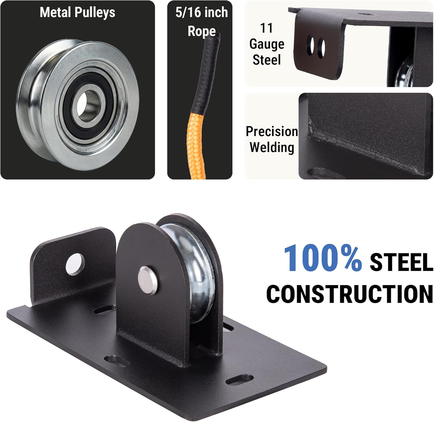 Ladder Hoist for Garage Ceiling with Metal Pulley System Holds 150 lbs, 5.5" Low-profile Self Locking Storage Lift, Parallel or Perpendicular Mounted