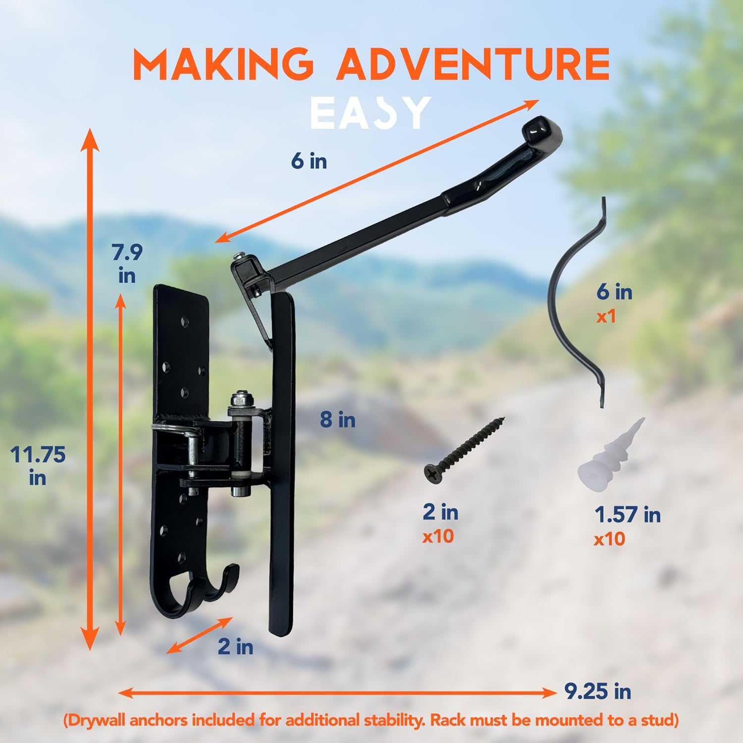 Swivel Bike wall mount with gear hooks, One Pack, Organize Garage with Bike Storage, Vertical or Ceiling Mount, heavy duty construction for bikes up to 60lbs, bike rack garage organizer