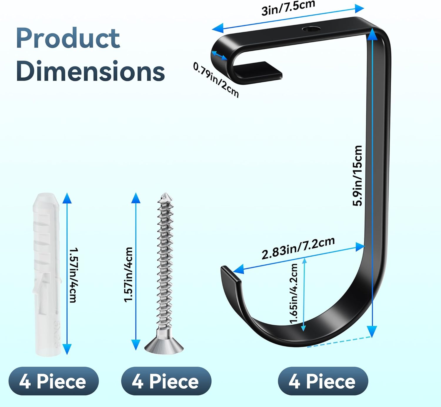 EFEALL Bike Hooks for Garage Ceiling Storage Racks, 4 Pack Heavy-Duty Steel Thickened Flat Hooks, Supports Up to 50 lbs, Bike Hanger Add-On Overhead Garage Storage Rack & Wall Shelving, Black