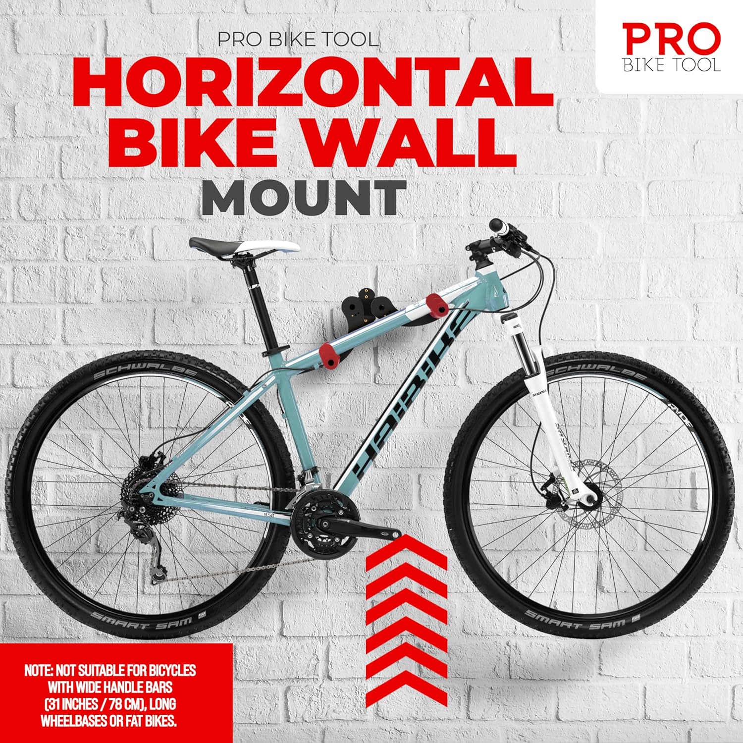 Alternative view of PRO BIKE TOOL Bike Wall Mount - Horizontal Indoor Bike Rack for 1 Bicycle - Bike Rack for Garage - Safe and Secure Bike Hook for Road, Mountain or Hybrid Bikes - Bike Hanger, Bicycle Storage