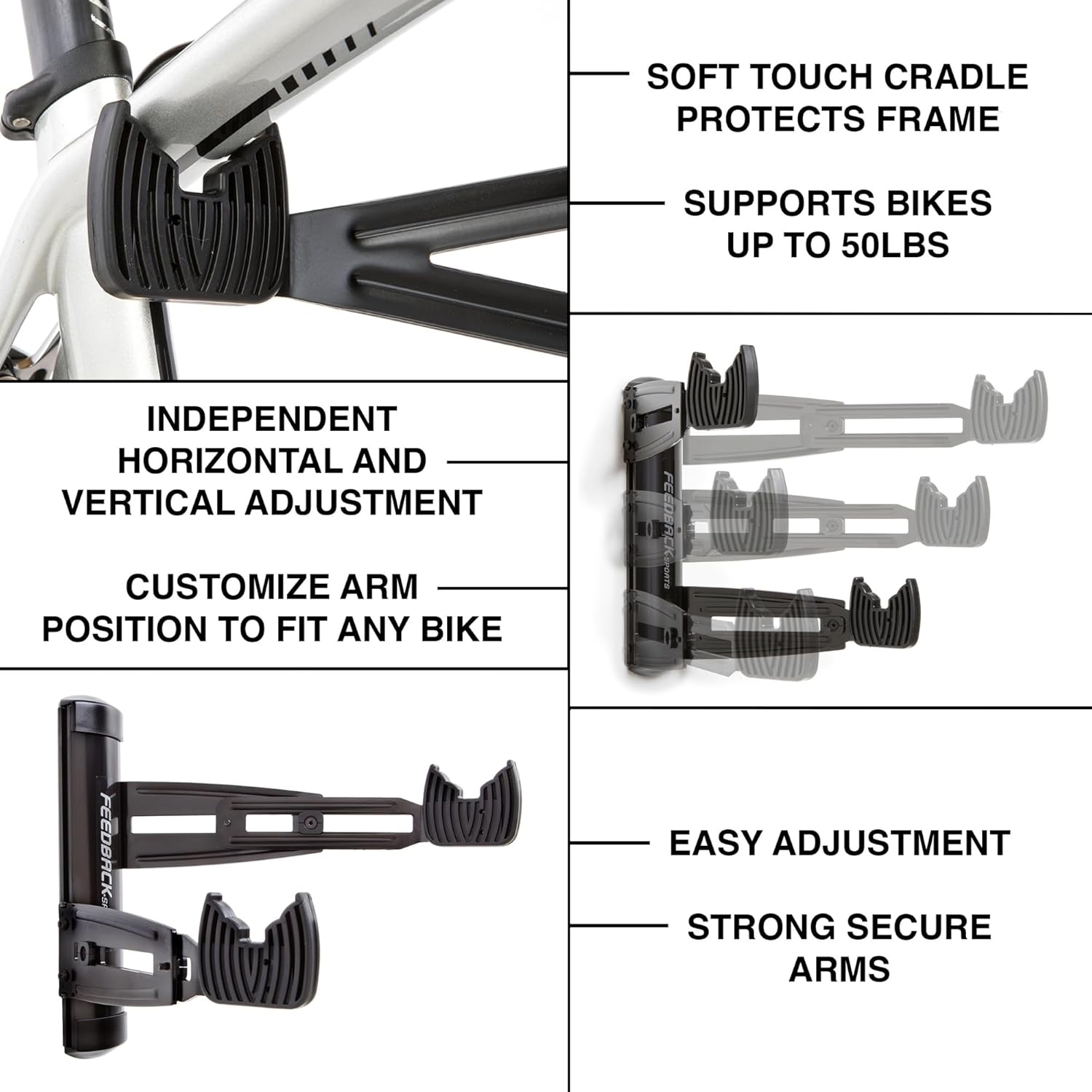 Alternative view of FEEDBACK SPORTS | Velo Wall Rack 2D Bike Storage | Bicycle Hangar Mount W/Adjustable Arms | Road, Gravel, Mountain Bike Compatible | For Garage, Apartment, Shed | Black