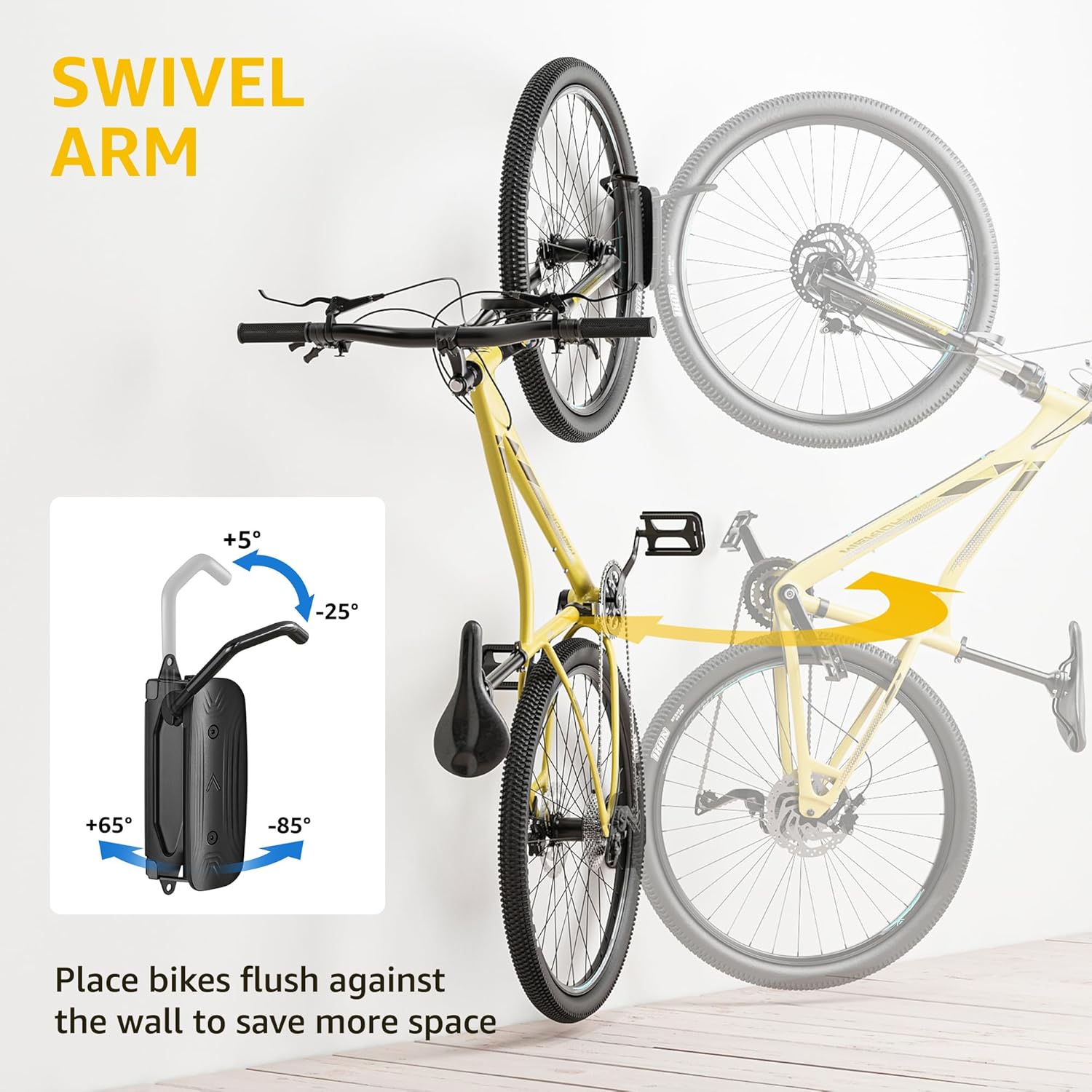 monTEK Swivel Bike Wall Mount, Bike Hangers for Garage, Space-Saving Vertical Bike Rack, Sturdy Bike Storage Rack Holds Up to 66lbs, Easy to Install, Black - Image 3