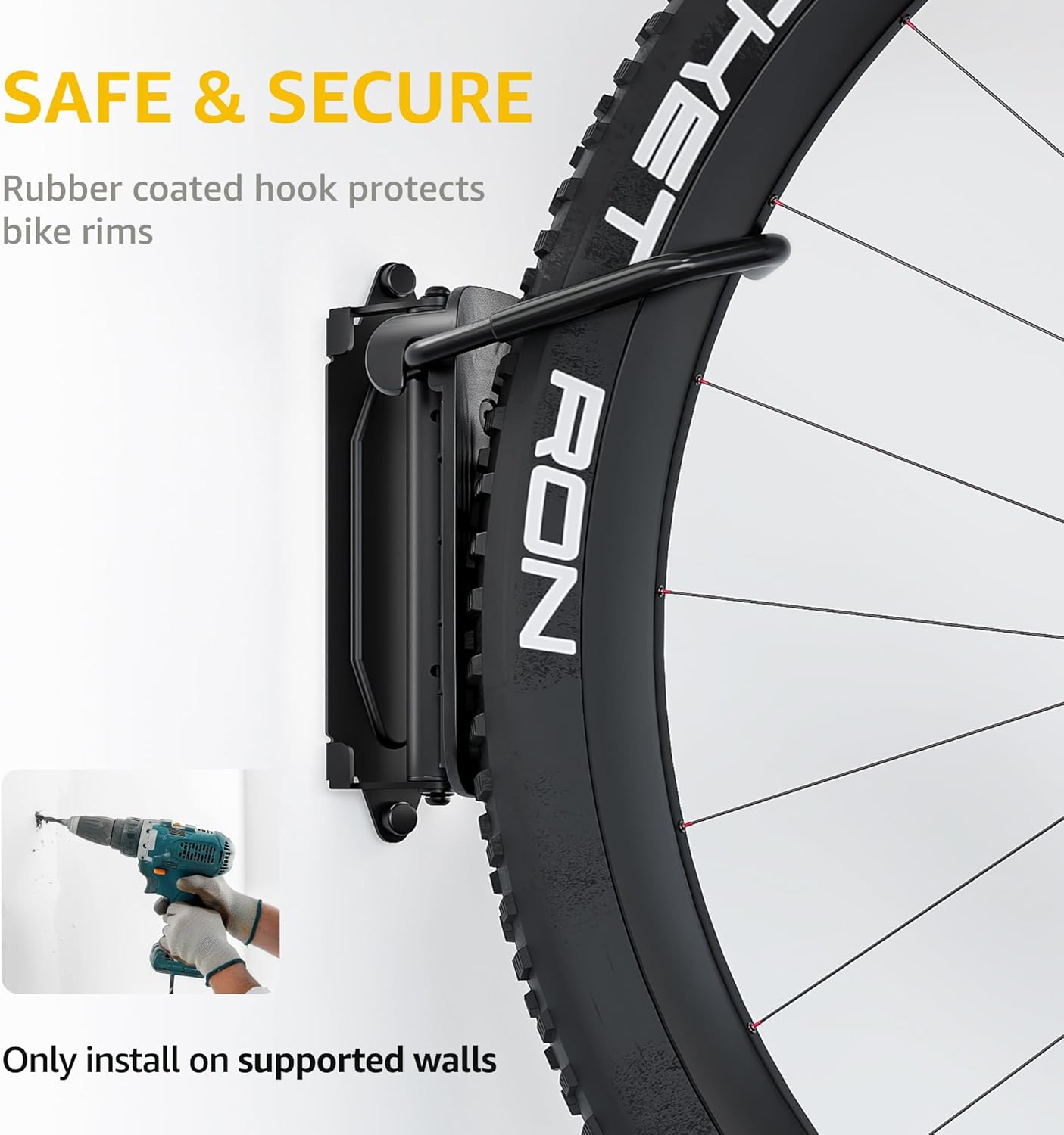 monTEK Swivel Bike Wall Mount, Bike Hangers for Garage, Space-Saving Vertical Bike Rack, Sturdy Bike Storage Rack Holds Up to 66lbs, Easy to Install, Black - Image 5