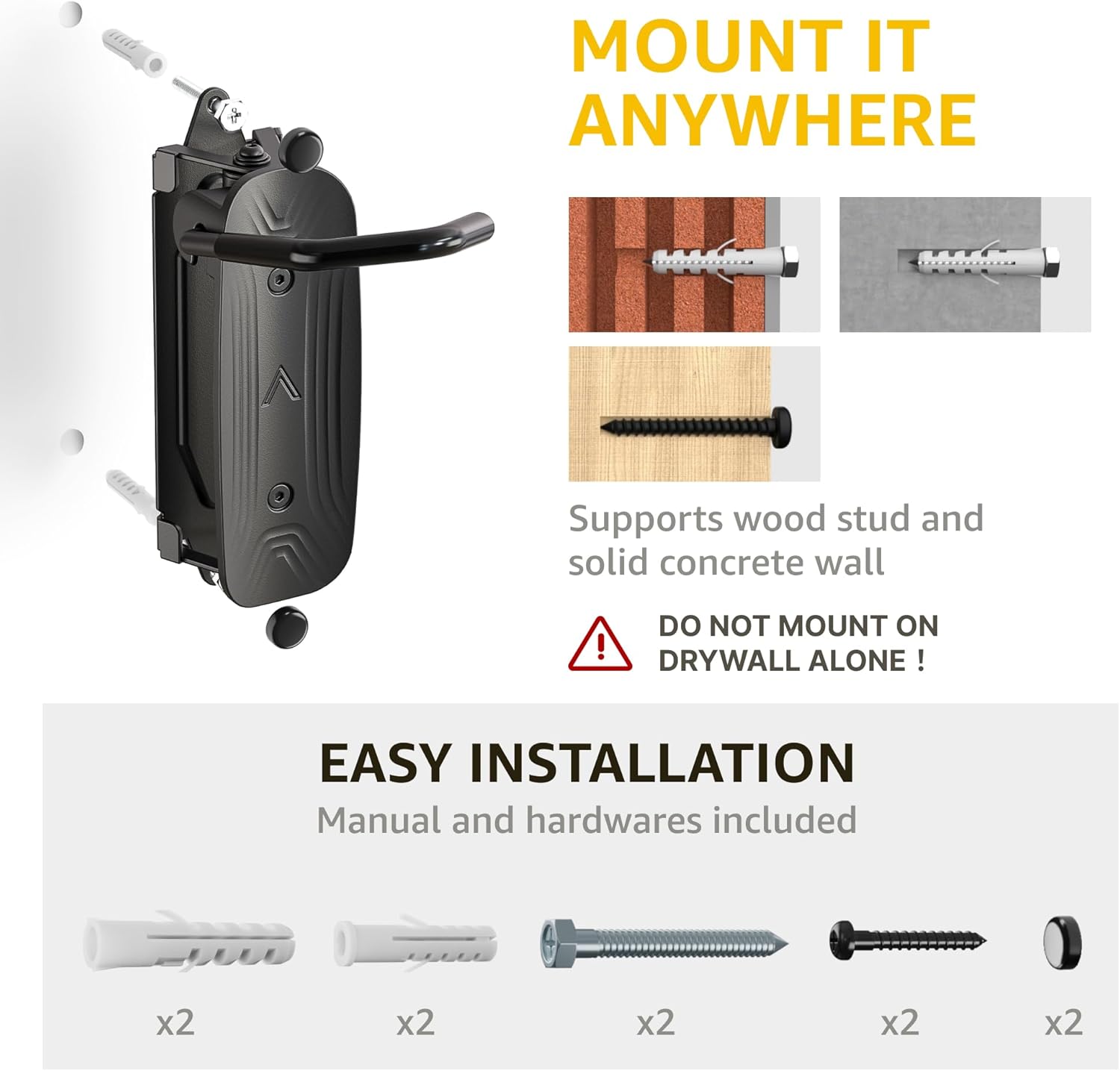 monTEK Swivel Bike Wall Mount, Bike Hangers for Garage, Space-Saving Vertical Bike Rack, Sturdy Bike Storage Rack Holds Up to 66lbs, Easy to Install, Black - Image 6