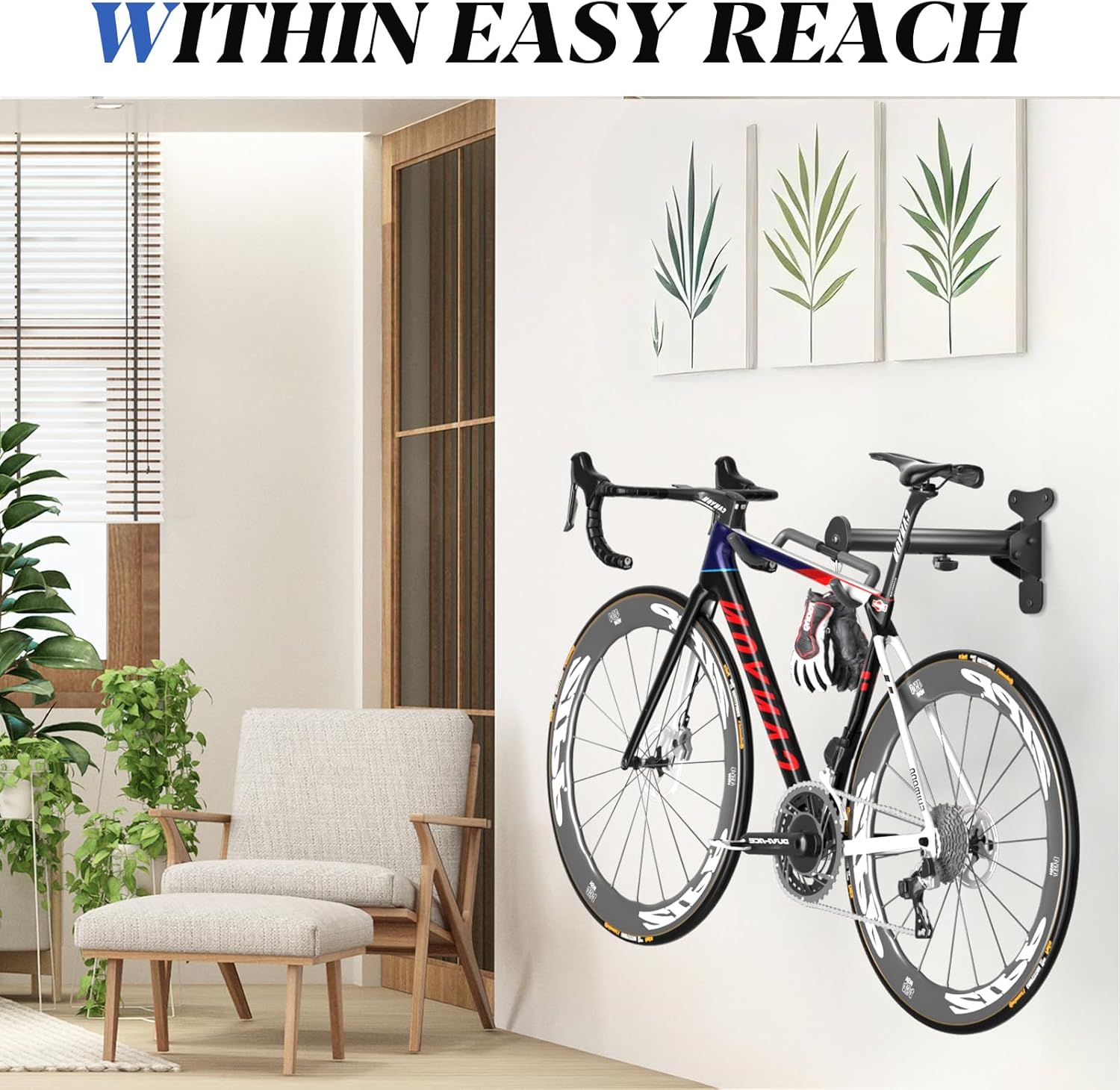 Goovilla Bike Wall Mount Hanger Adjustable - Space Saving Horizontal Bicycle Rack for Mountain/Road/Hybrid Bikes | Secure Home Garage Storage with Easy Installation | 1-Pack Cycling Holder Hook,Black