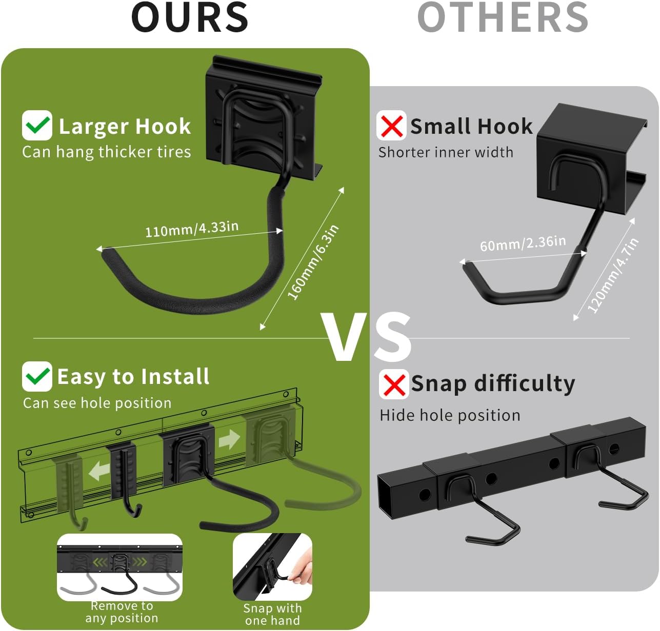 Alternative view of Housolution Bike Storage Rack 32Inch for 4 Bikes + 3 Helmets, Up to 300lbs, Heavy Duty Bike Hangers for Garage, Bike Hooks for Garage, Solid Steel Bicycle Storage, Bike Wall Mount, Black