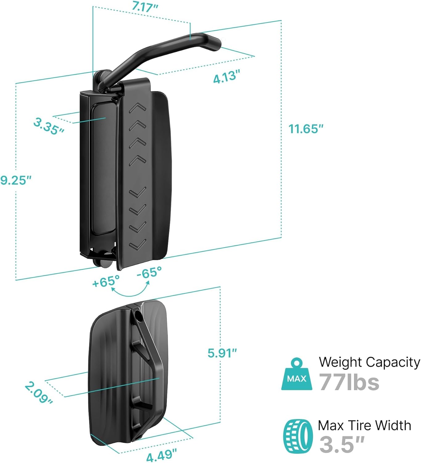 PEGZONE 4 Pack Bike Rack Garage, Bike Wall Mount Heavy Duty, Holds 77 Lbs, Swivel Bike Hangers for Garage, Adjustable Indoor Bike Storage for Bedroom Home Office, 4 Pack