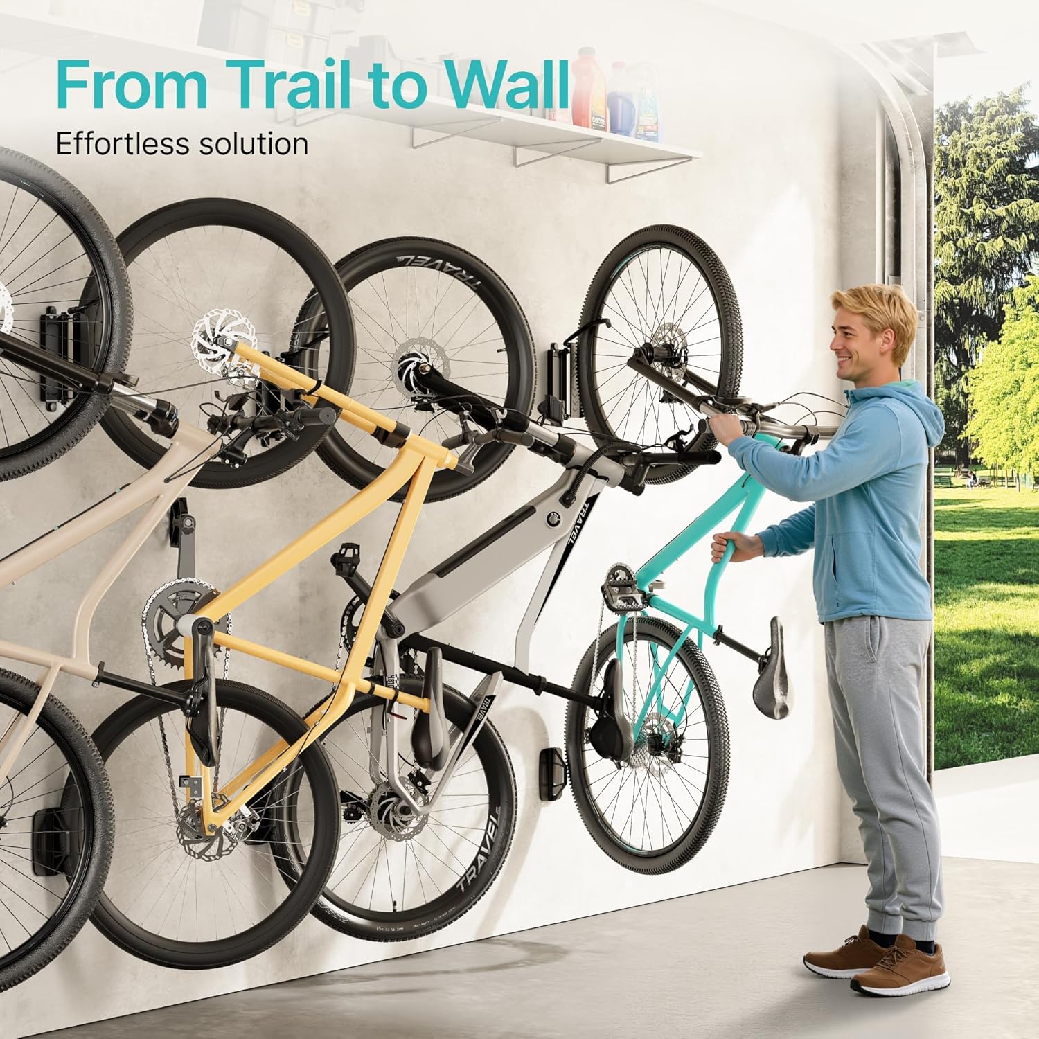 PEGZONE 4 Pack Bike Rack Garage, Bike Wall Mount Heavy Duty, Holds 77 Lbs, Swivel Bike Hangers for Garage, Adjustable Indoor Bike Storage for Bedroom Home Office, 4 Pack - Image 3