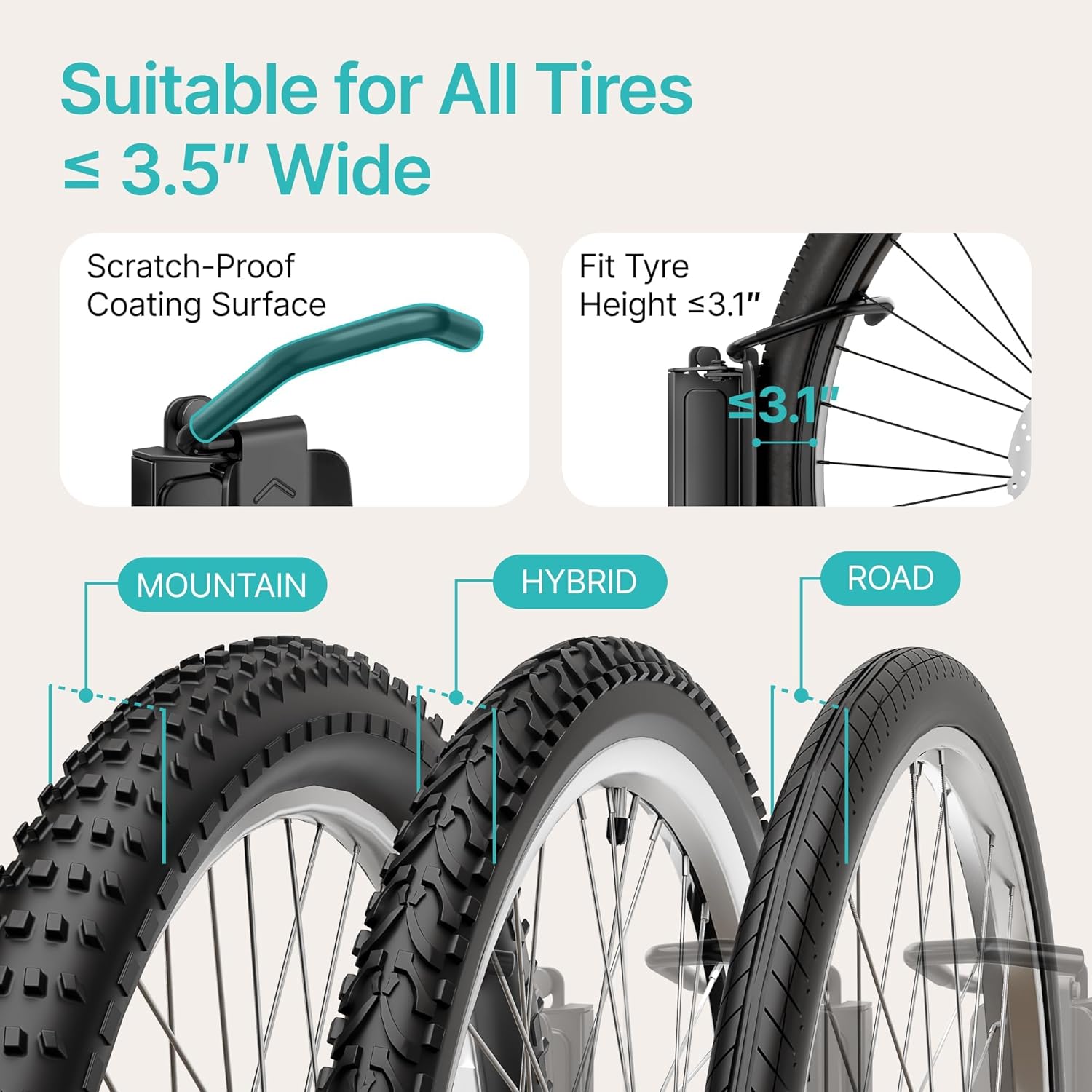 PEGZONE 4 Pack Bike Rack Garage, Bike Wall Mount Heavy Duty, Holds 77 Lbs, Swivel Bike Hangers for Garage, Adjustable Indoor Bike Storage for Bedroom Home Office, 4 Pack - Image 5