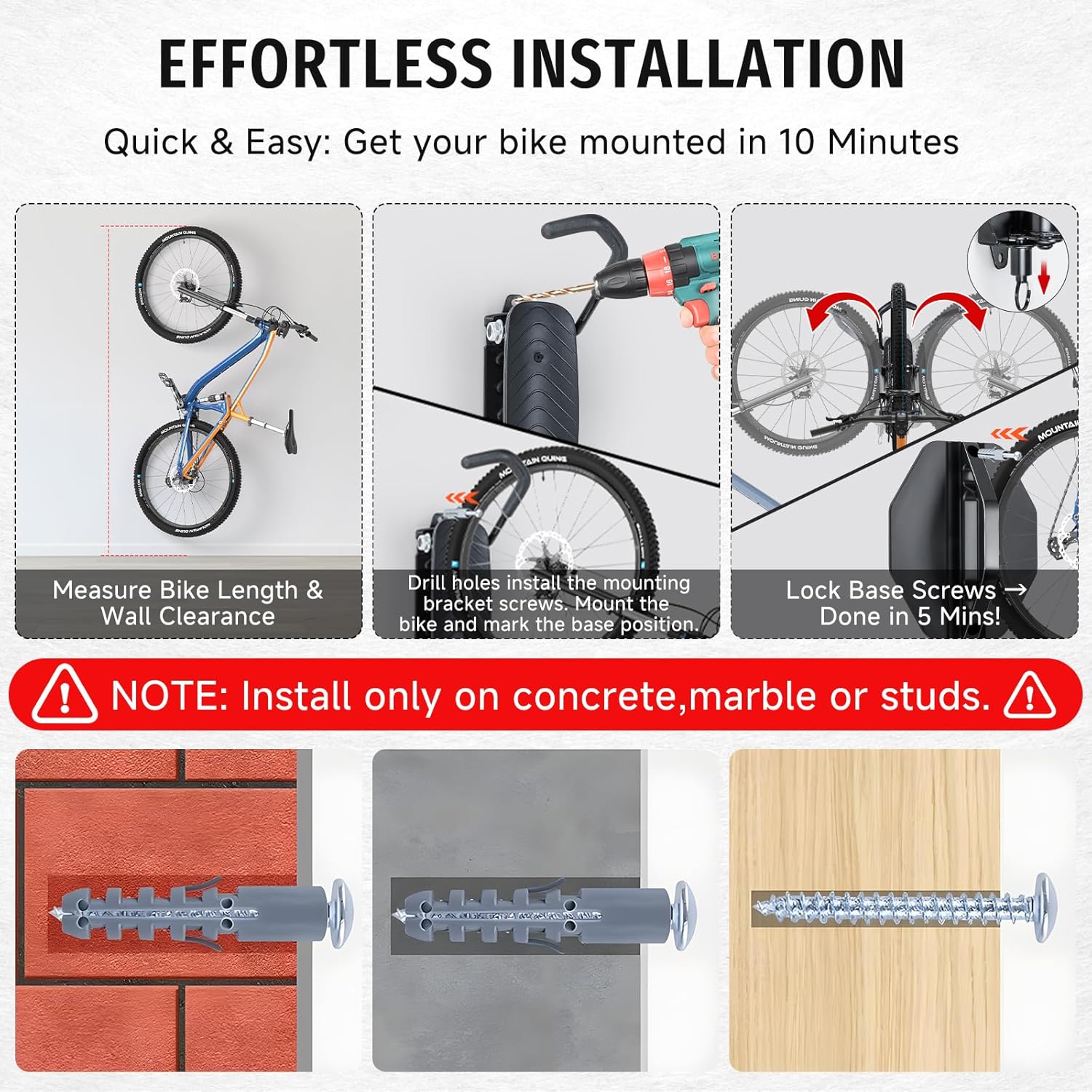 BYHUME Bike Rack Garage,Bike Wall Mount, 150° Swivel & Space-Saving Vertical Bike Hangers for Storage, Sturdy Bike Stand Holds Up to 66lbs, Easy to Install, 2 Pack - Image 5