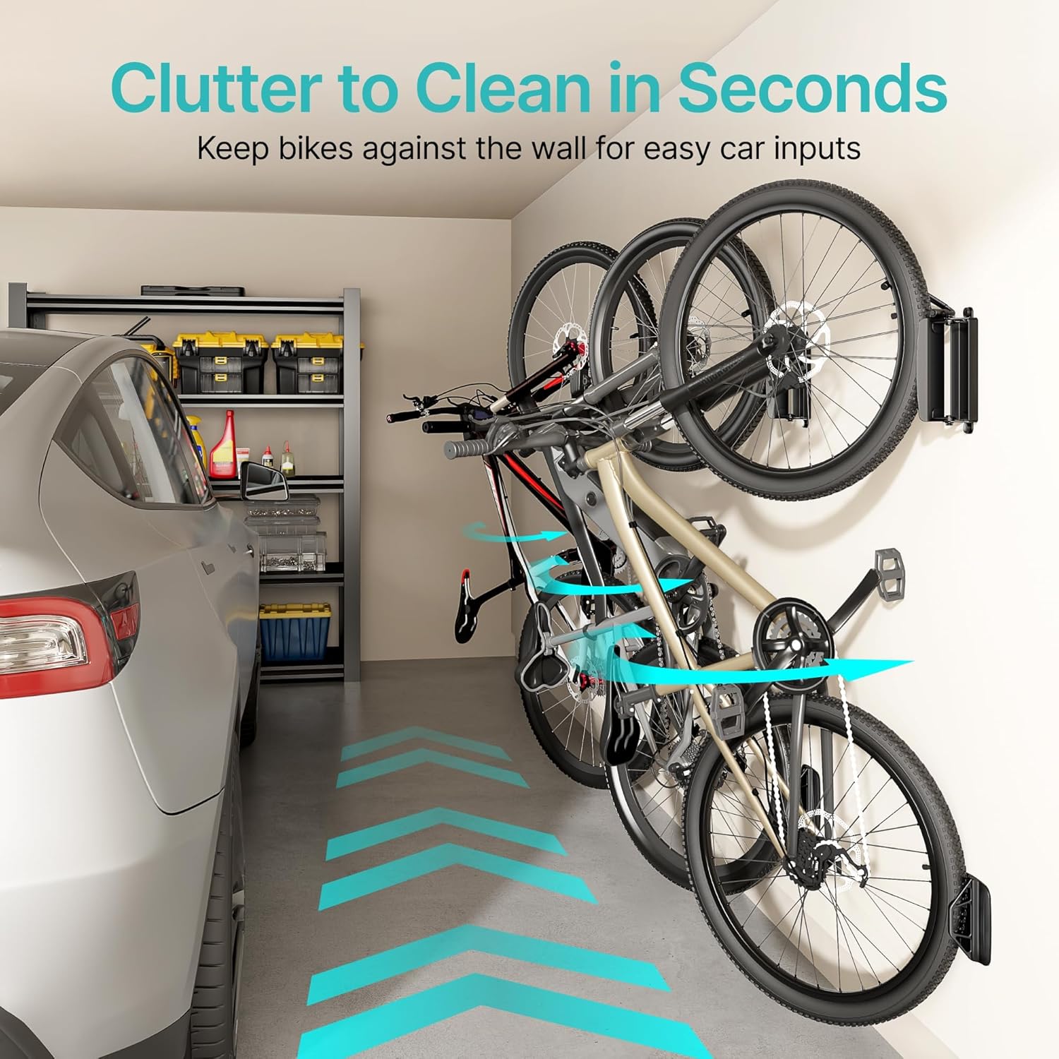 PEGZONE 4 Pack Bike Rack Garage, Bike Wall Mount Heavy Duty, Holds 77 Lbs, Swivel Bike Hangers for Garage, Adjustable Indoor Bike Storage for Bedroom Home Office, 4 Pack - Image 6