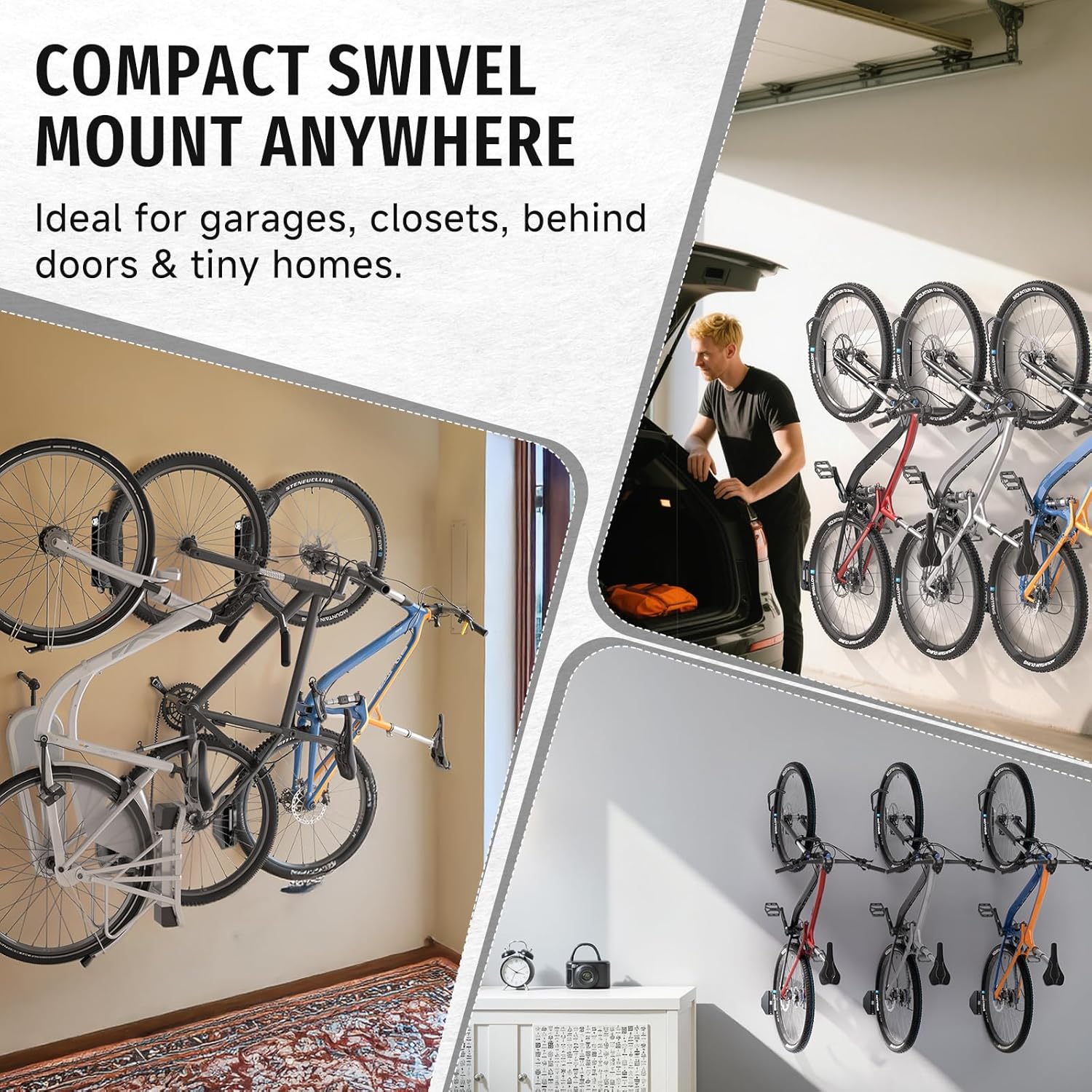 BYHUME Bike Rack Garage,Bike Wall Mount, 150° Swivel & Space-Saving Vertical Bike Hangers for Storage, Sturdy Bike Stand Holds Up to 66lbs, Easy to Install, 2 Pack - Image 6