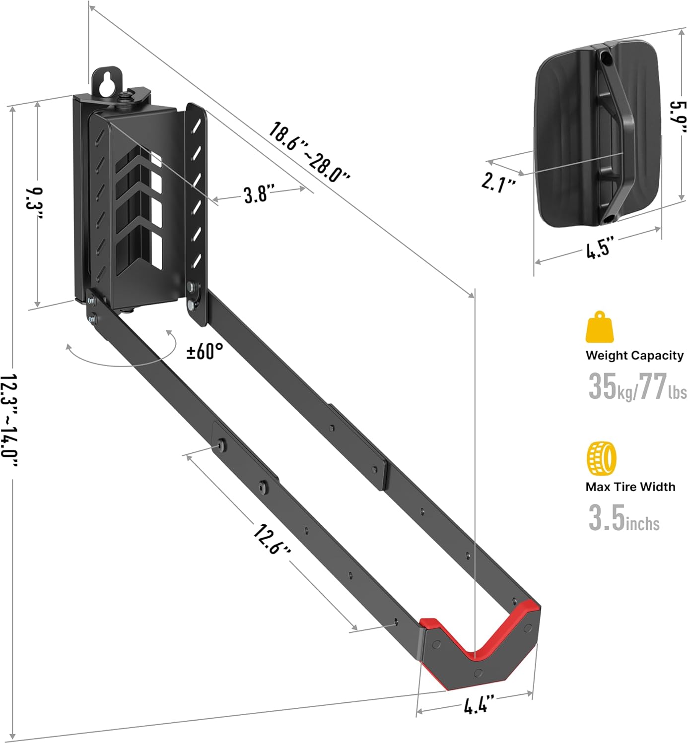 monTEK Swivel Bike Wall Mount, No Heavy Lifting Required Bike Wall Mount, Bike Hangers for Garage, Space-Saving Bike Rack Garage, Easy to Load and Unload, Bike Hanger Can Hold Up to 77 lbs, 2 Pack
