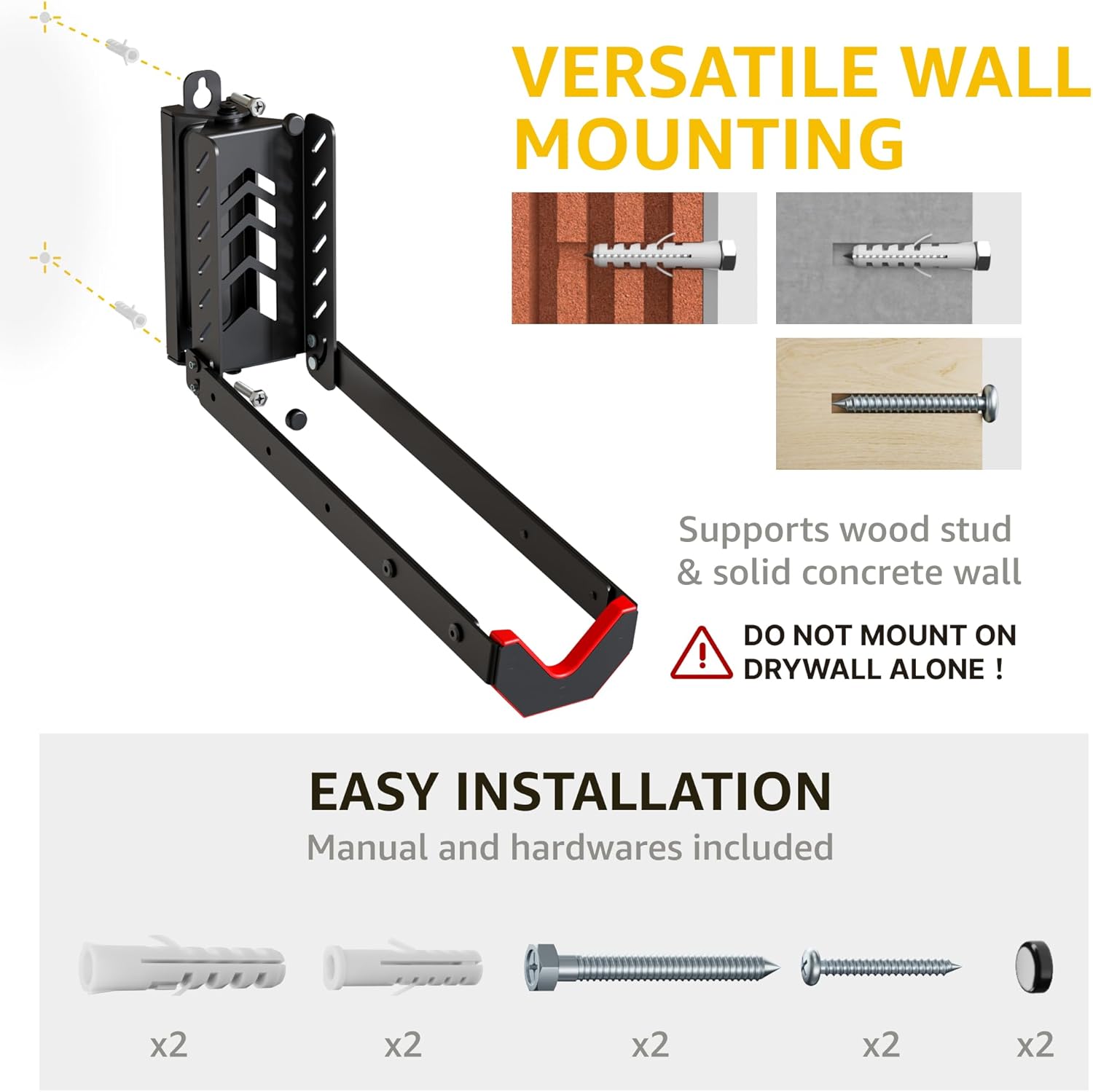 monTEK Swivel Bike Wall Mount, No Heavy Lifting Required Bike Wall Mount, Bike Hangers for Garage, Space-Saving Bike Rack Garage, Easy to Load and Unload, Bike Hanger Can Hold Up to 77 lbs, 2 Pack - Image 6