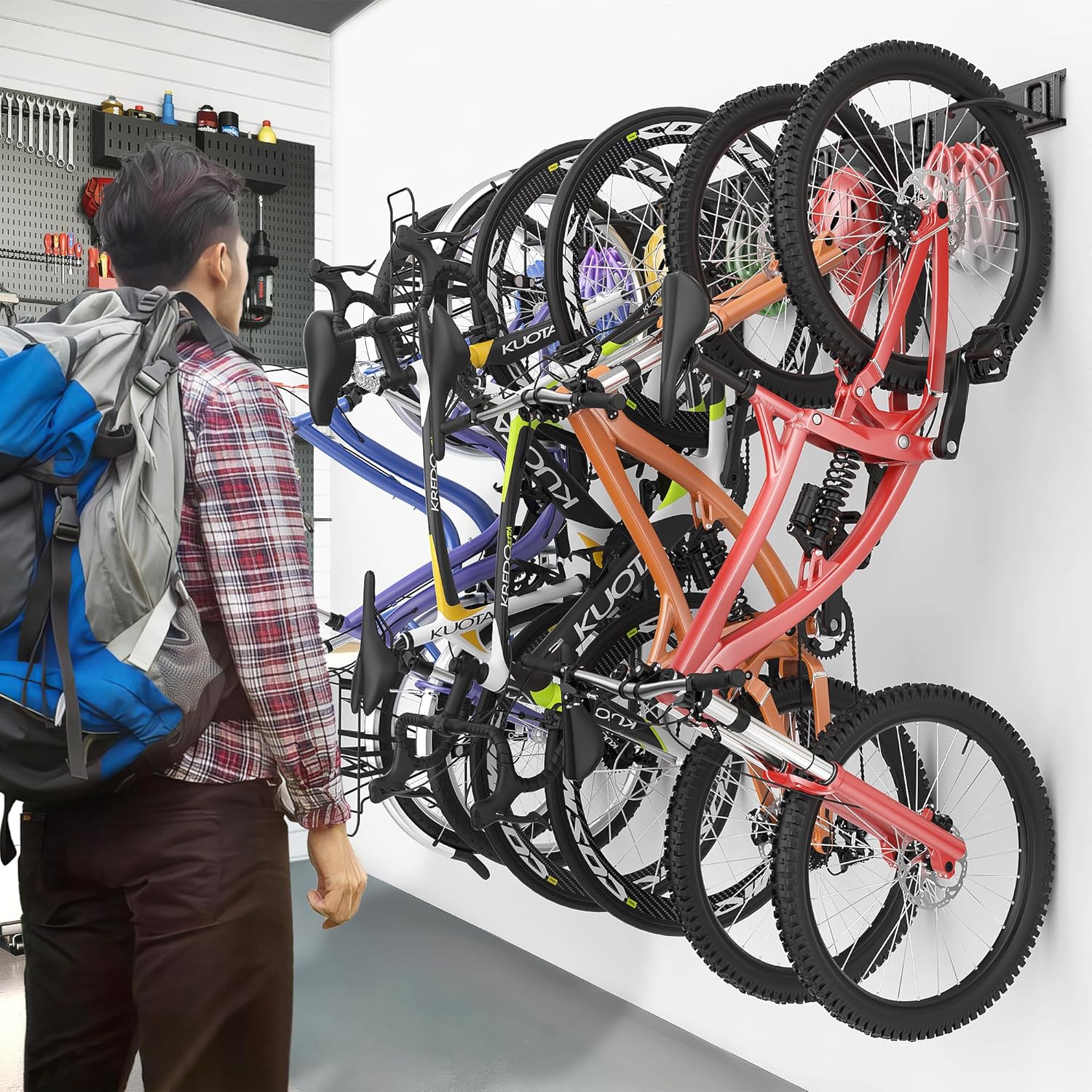 Ultrawall Bike Storage Rack, Wall Mount Bicycle Rack Vertical Bike Hanger for Garage, Home, 6 Bike Racks & 6 Helmet Hooks, Holds Up To 660lbs