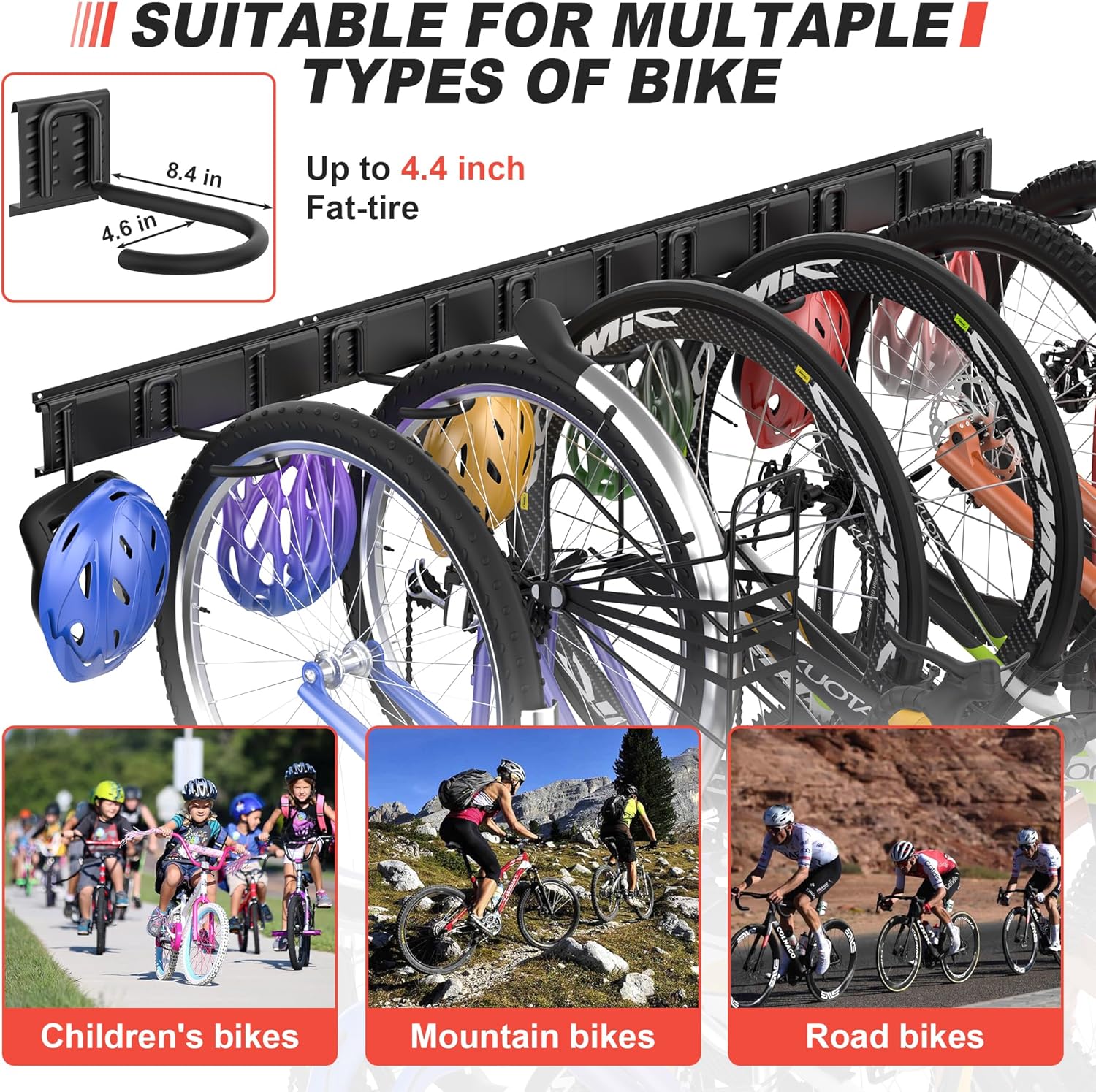 Ultrawall Bike Storage Rack, Wall Mount Bicycle Rack Vertical Bike Hanger for Garage, Home, 6 Bike Racks & 6 Helmet Hooks, Holds Up To 660lbs - Image 4