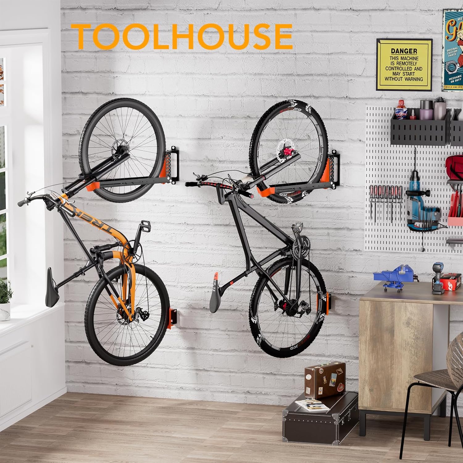 Swivel Bike Rack Wall Mount, Bike Hangers for Garage, Space-Saving Vertical Bike Holder, Holds up to 77 lbs, Bicycle Wall Hanger Storage, No Heavy Lifting Required Indoor Hanging Bike Rack-Orange - Image 6