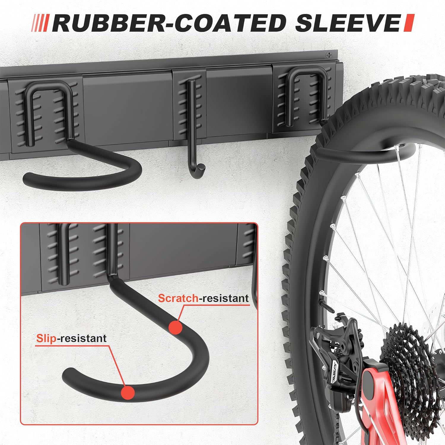 Ultrawall Bike Storage Rack, Wall Mount Bicycle Rack Vertical Bike Hanger for Garage, Home, 6 Bike Racks & 6 Helmet Hooks, Holds Up To 660lbs - Image 5