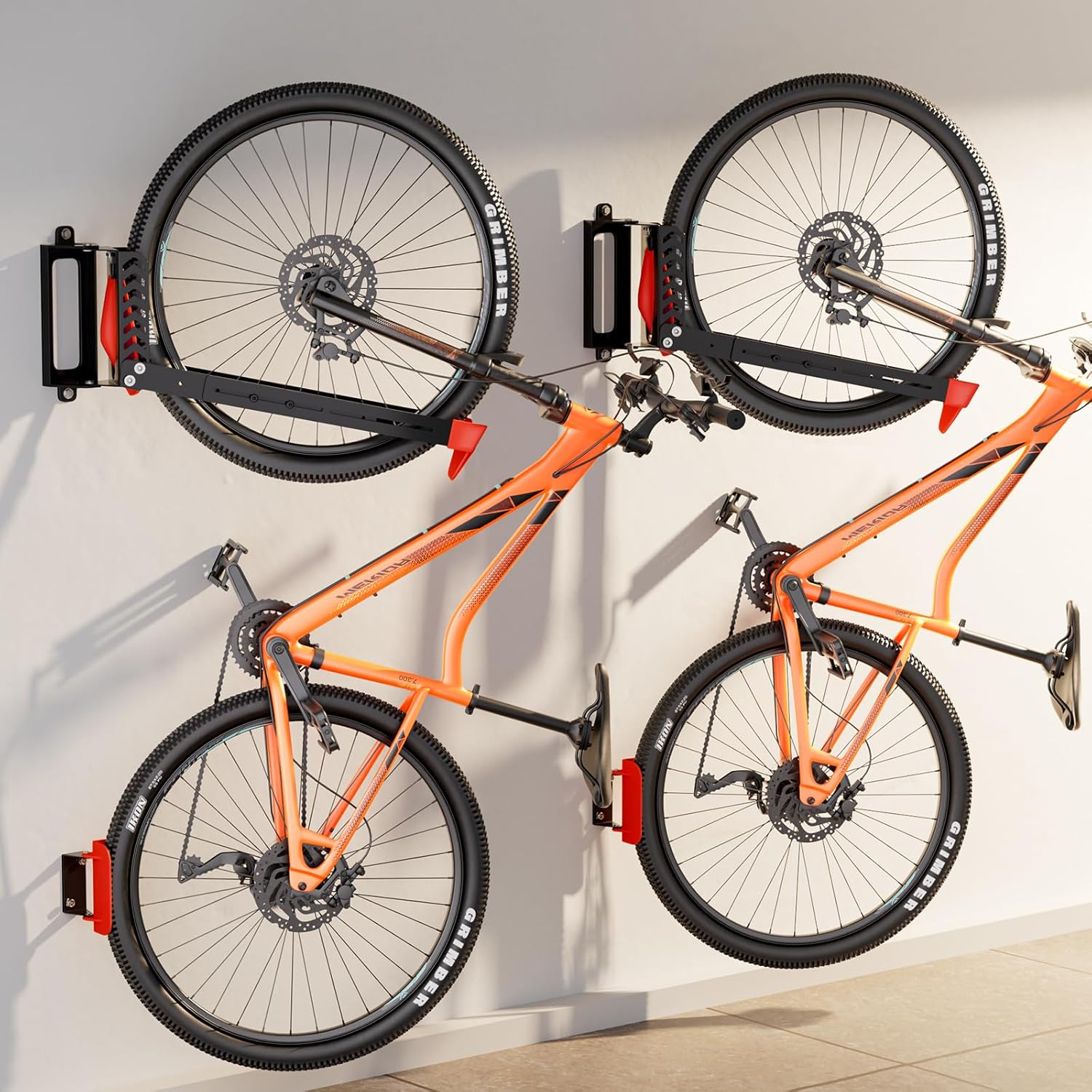 Swivel Bike Rack Wall Mount, Bike Hangers for Garage, Space-Saving Vertical Bike Holder, Holds up to 77 lbs, Bicycle Wall Hanger Storage, No Heavy Lifting Required Indoor Hanging Bike Rack-Orange - Image 7