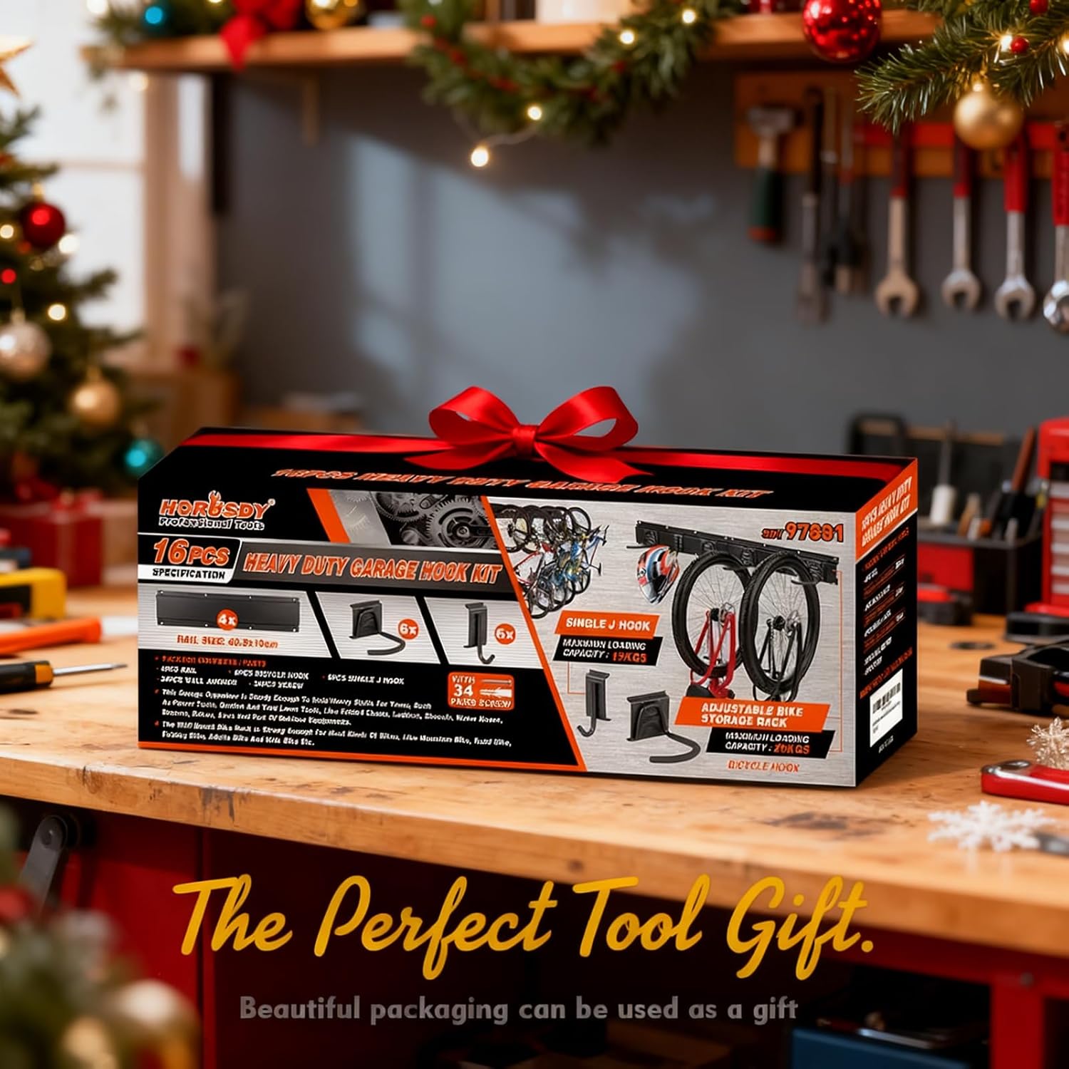 HORUSDY Stainless Steel Bike Storage Rack, 6 Bike Storage Hanger Wall Mount and 6 Helmets Hooks for Home & Garage Holds Up to 600lbs, Black