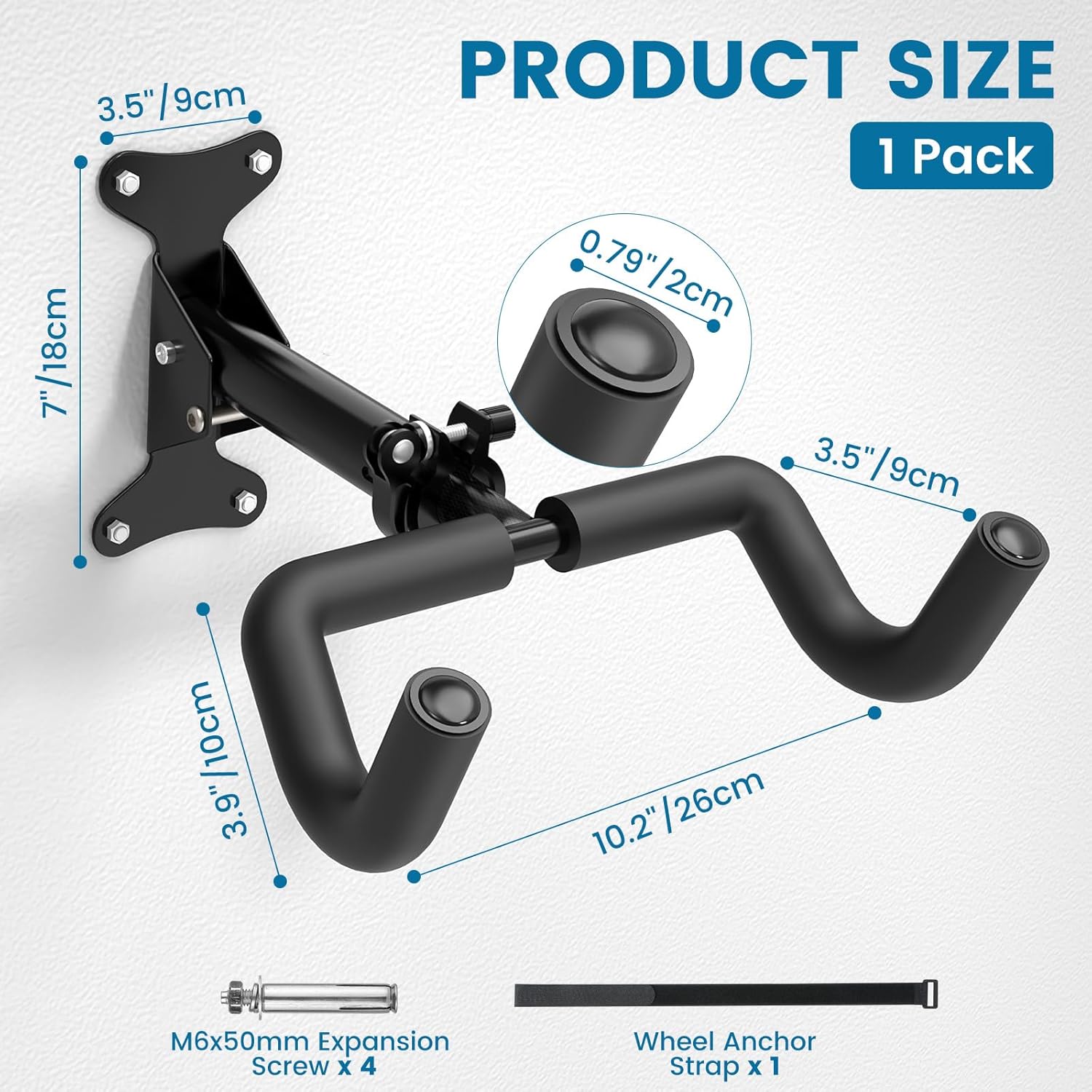 Housolution Bike Wall Mount - [1 Pack] EVA Foam Padded up to 48.5 lbs, Carbon Steel, Valve Mechanism, Heavy-Duty Adjustable Bike Wall Hanger for Road, Mountain and Hybrid Bikes, Garage & Apartment