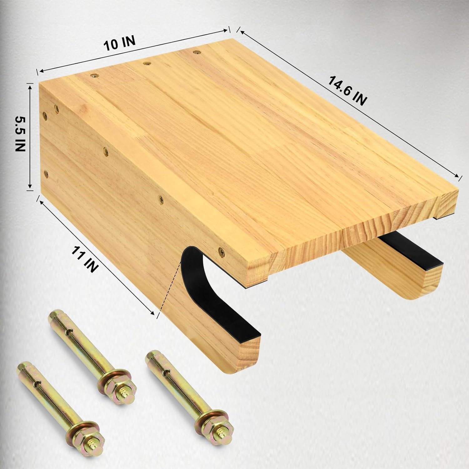 Krotour Wooden Bike Wall Mount Rack with Shelf and Hooks for Home, Space-Saving Indoor Horizontal Bike Storage Rack for Garage, Wood Wall Mounted Bike Hangers for Single Road, Mountain Bicycle