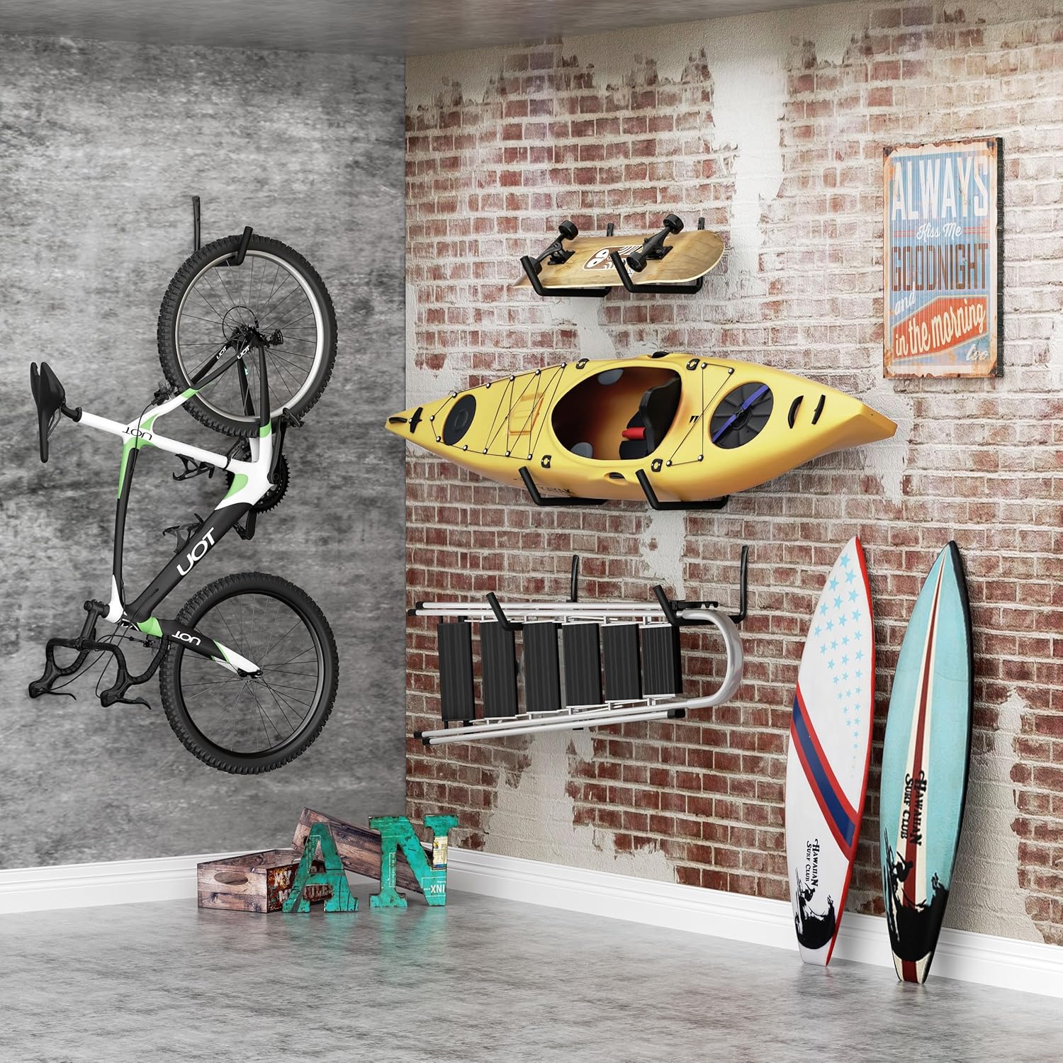 Alternative view of niffgaff Heavy Duty Garage Storage Hooks - 120 LB Capacity Wall Mounted Rack for Kayaks, Ladders, and Bikes