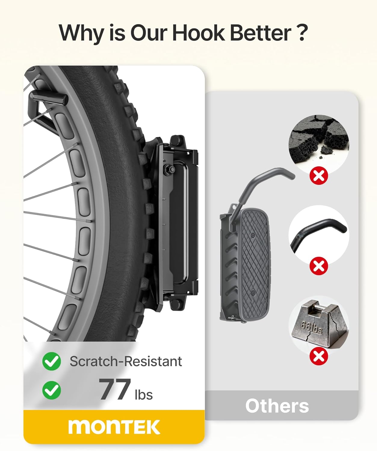 monTEK Bike Wall Mount for 4.5" Tire Width, Swivel Bike Wall Hanger Holds Up to 77lbs, Space-Saving Bike Rack Garage, Heavy Duty Bike Storage for Bedroom Home Office, 2 Pack - Image 5