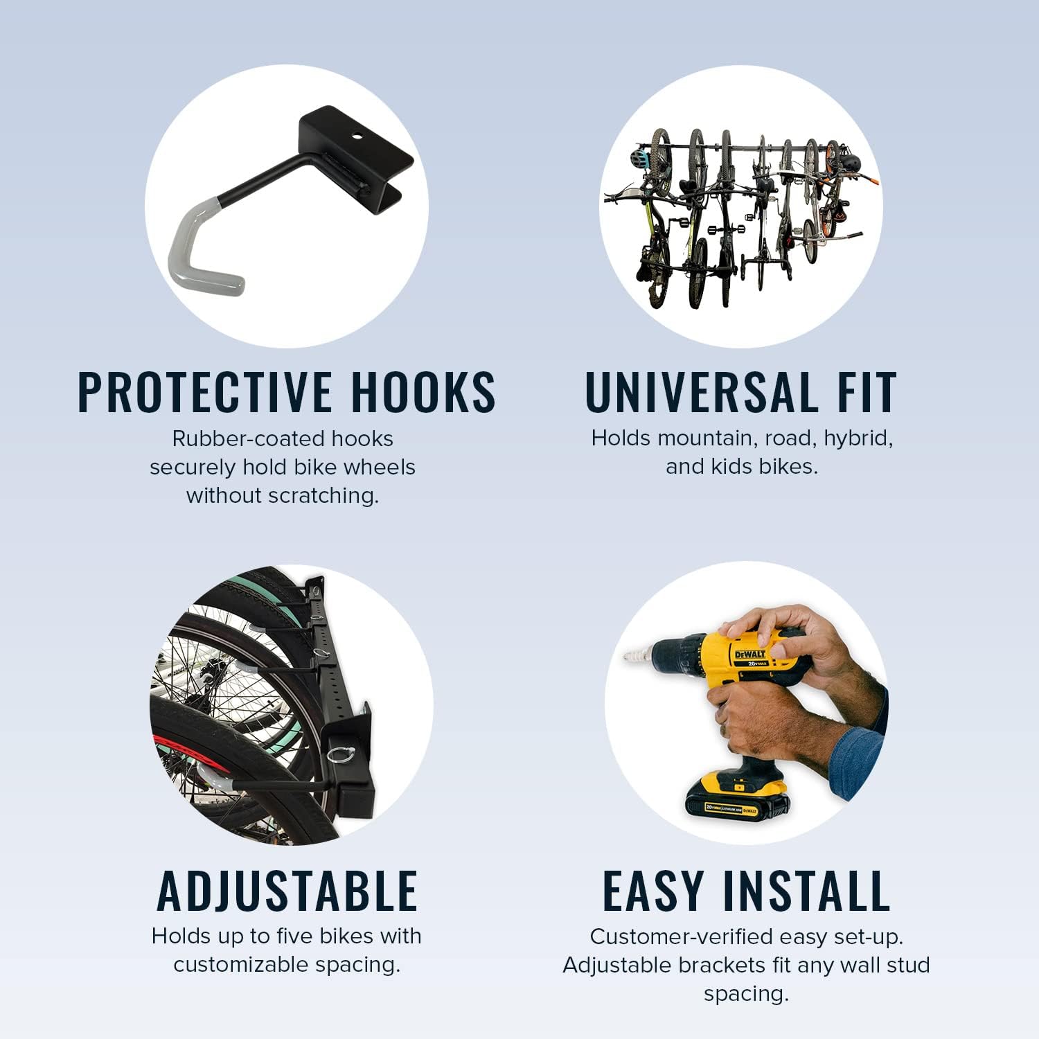 StoreYourBoard Bike Storage Rack u2013 Heavy Duty Garage Bike Rack for 5 Bicycles, Space-Saving Vertical Bike Rack, Adjustable Wall Bike Mount for Garage Organizer, Bicycle Hanger, Holds 300 lbs - Image 3