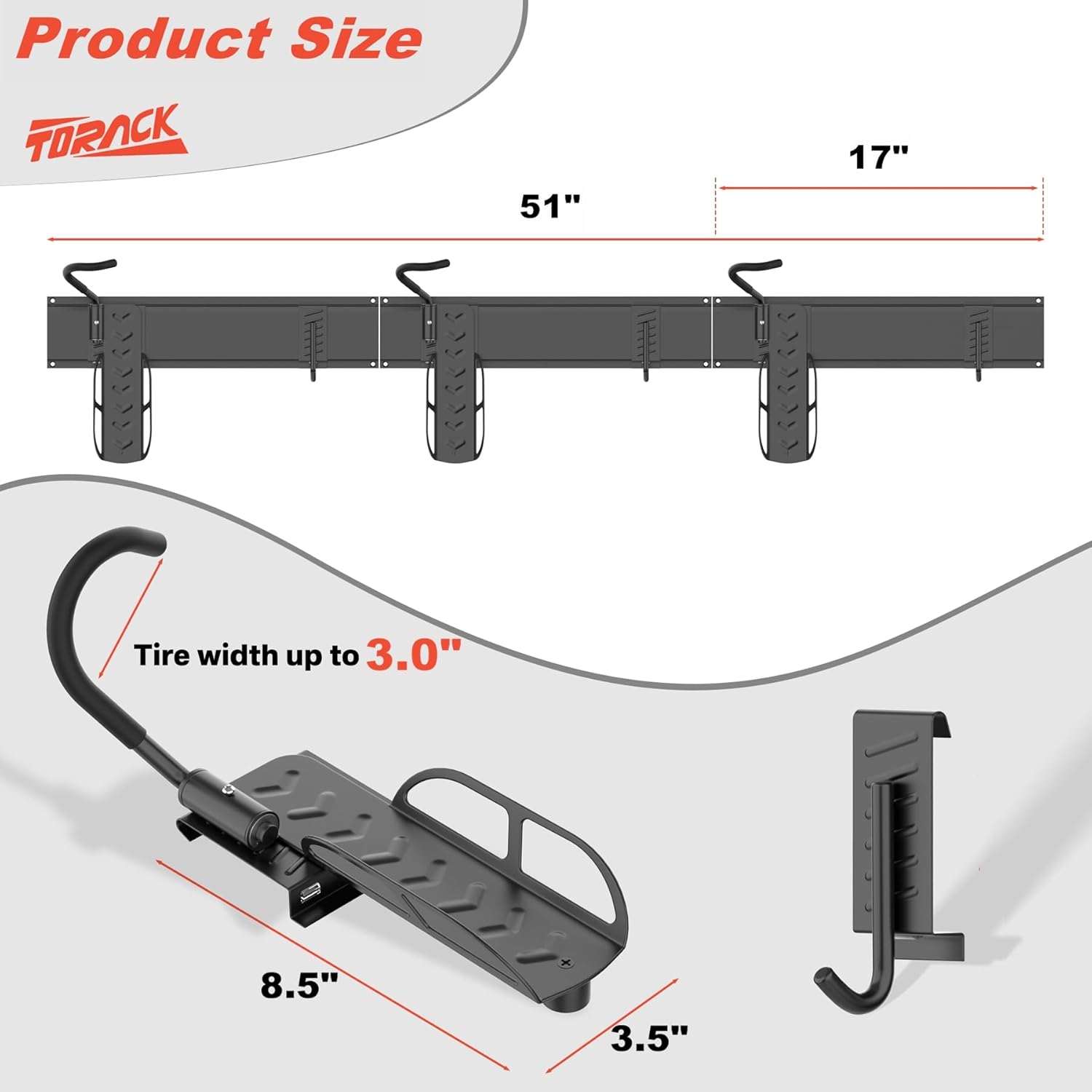 Alternative view of TORACK Wall-Mounted Swivel Bike Rack, Garage Vertical Bike Hangers for 3 Bikes and 3 Helmets Rotating Bike Storage Hooks Holds Up to 300 lbs