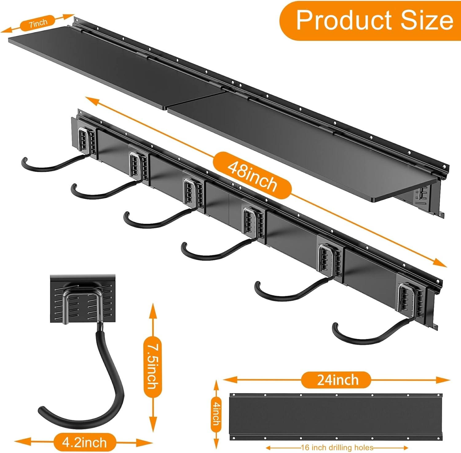 Alternative view of TORACK Wall Mounted Bike Storage Rack with Shelf, 6 Bikes Hangers for Garage, Space Saving Bike Rack Wall Mount, Holds Up to 600 lbs